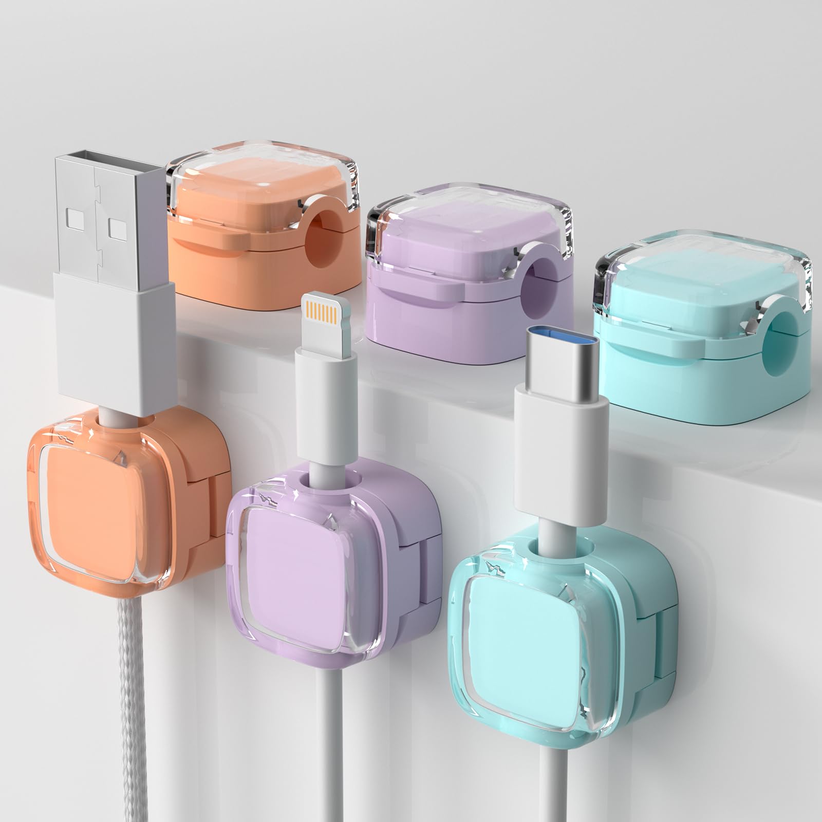 6 Pack Magnetic Cable Clips - Strong Adhesive Cord Organizer for Desk, Wall & Car - Under Desk Cable Management System - Perfect for Office, Home Kitchen & Nightstand - Keep Wires Tidy & Secure