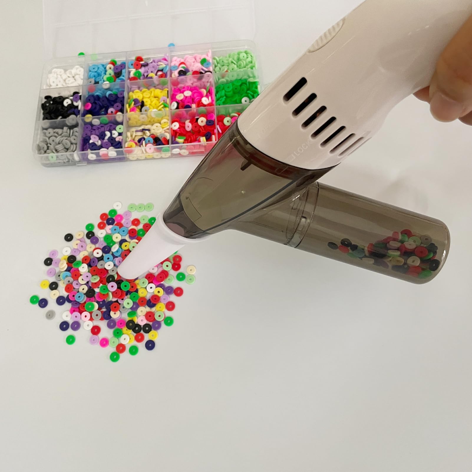 Electric Bead Sucker Bug Vacuum - Handheld Mini Vacuum Cleaner for Jewelry Making, Tiny Car Cleaning & Craft Beads Collection | Portable Suction Tool for DIY Crafts, Home & Office Use (White)