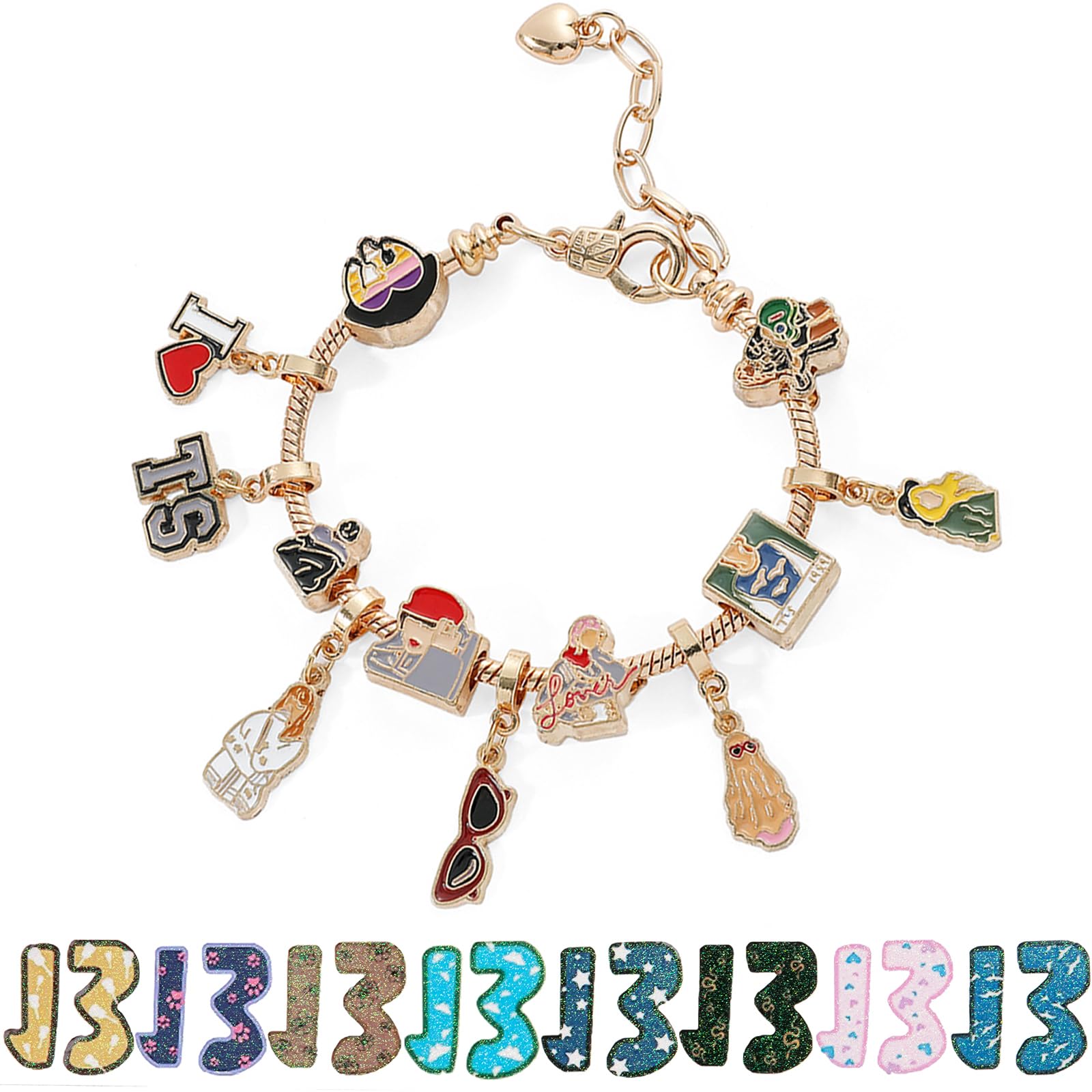LAILPK Taylor Swift Inspired Charm Bracelet with 10 Pcs Temporary Tattoo Stickers - Trendy Jewelry Gift for Girls & Women - Perfect for Concerts, Birthdays & Everyday Fashion Accessories