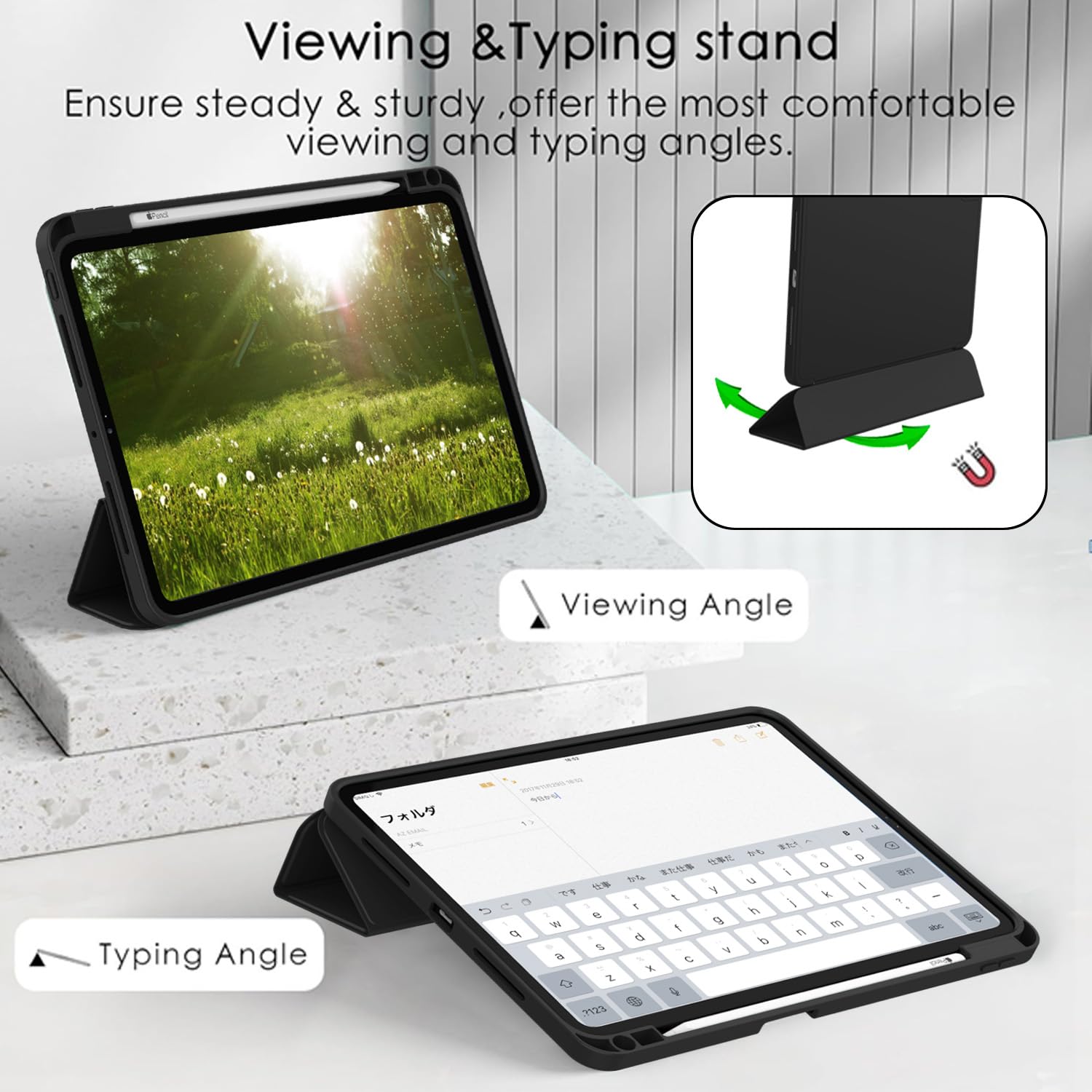 ZryXal iPad Pro 13 Inch Case M4 (2024 Model, 7th Gen) - Premium Protective Cover with Pencil Holder for Apple Pencil Pro & USB-C | Auto Wake/Sleep & Touch ID Support | Perfect for Work, Travel & Home Use (Black)