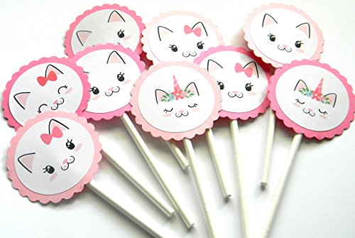 12PCS Cat Face Cupcake Toppers - Adorable Kitty Cake Decorations for Birthday Parties, Baby Showers & Themed Events