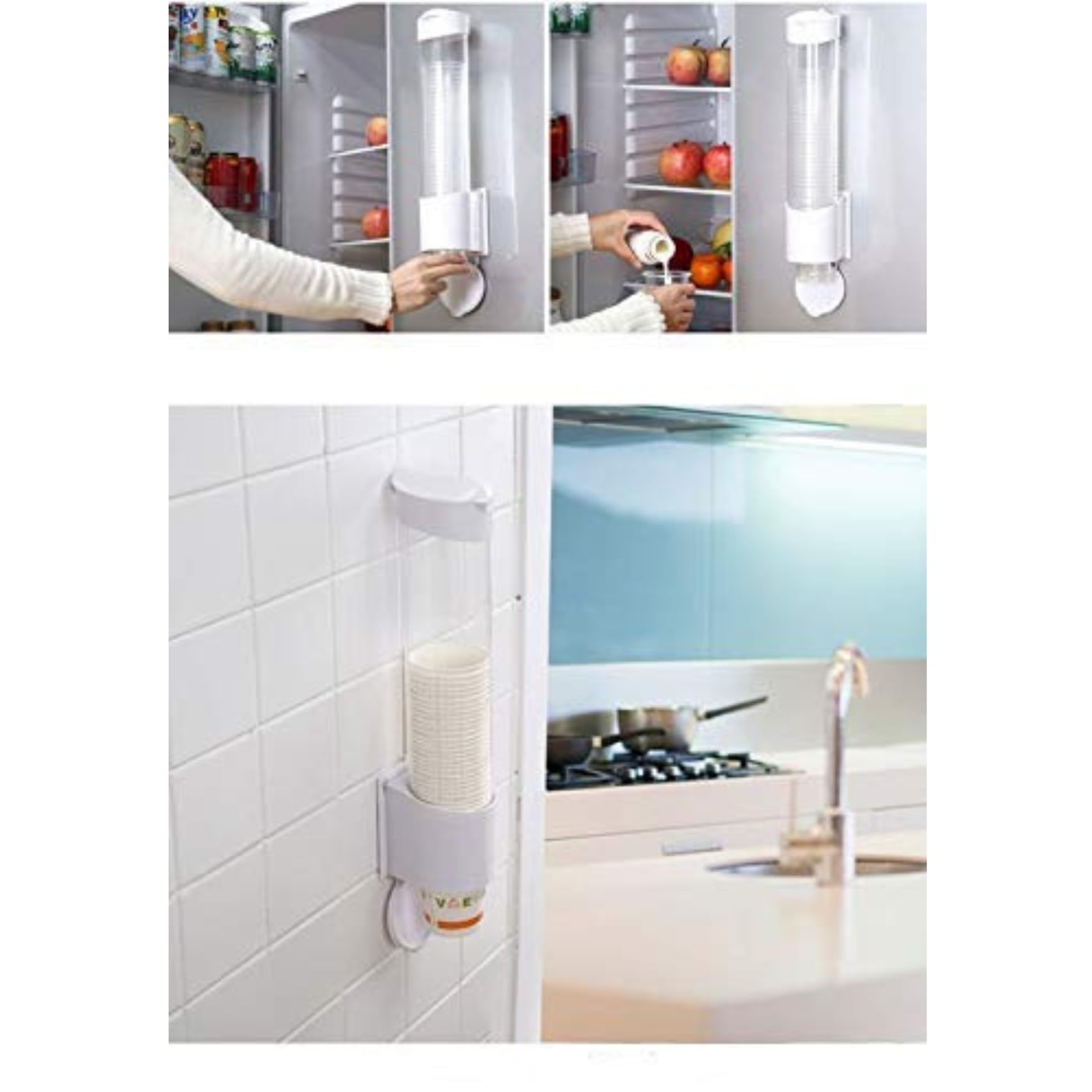 Viraaji Wall Mounted Paper Cup Dispenser - Plastic Drinking Cup Organizer for Disposable Cups with Sticker & Screw Plate Mounting | Perfect for Home Kitchen, Office Breakroom & Restaurant Drink Stations