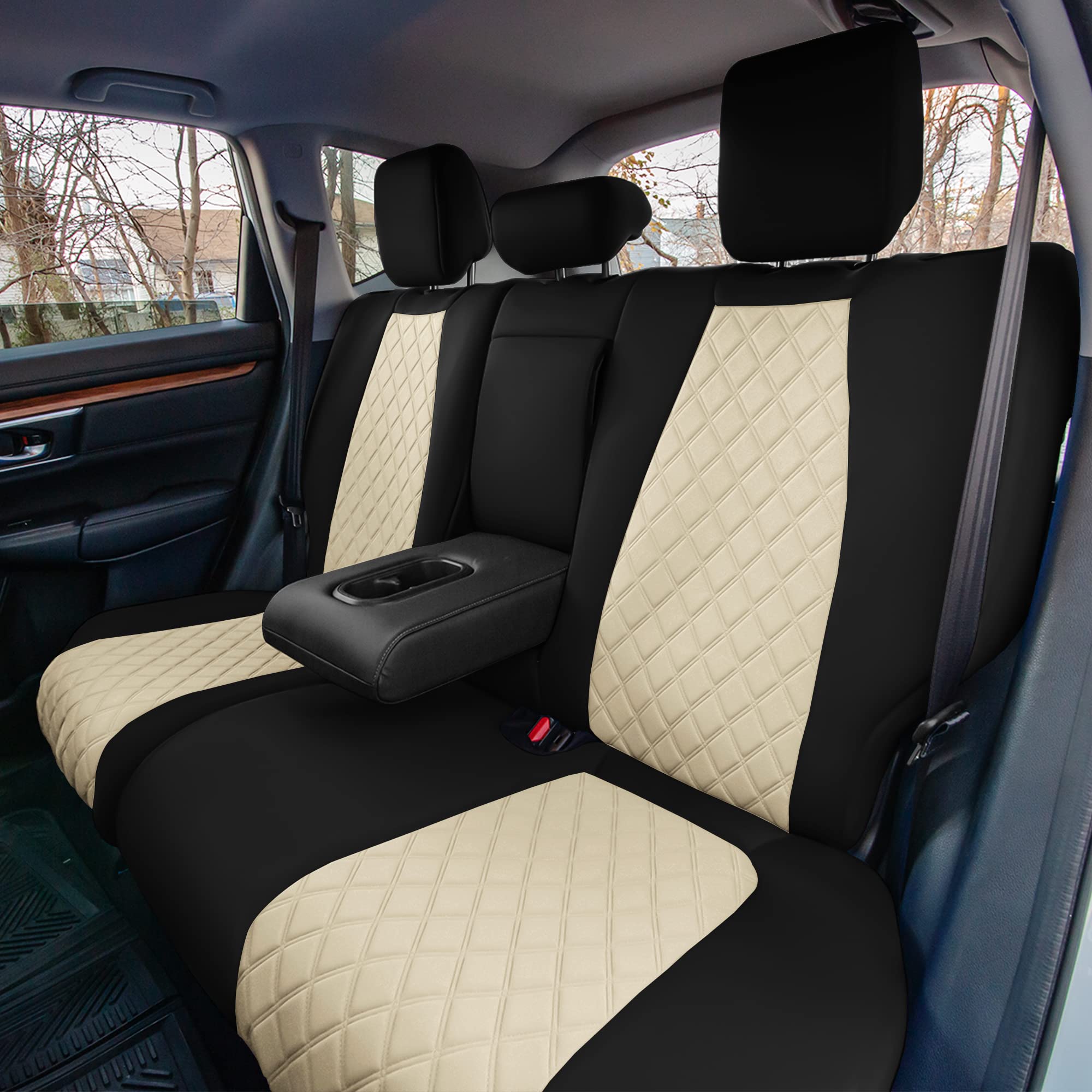 Premium Custom Fit Seat Covers for Honda CR-V LX/EX/EX-L (2017-2022) - Waterproof Neoprene Full Set with Neosupreme Insert in Beige | Perfect for Road Trips, Daily Commutes & Pet Protection