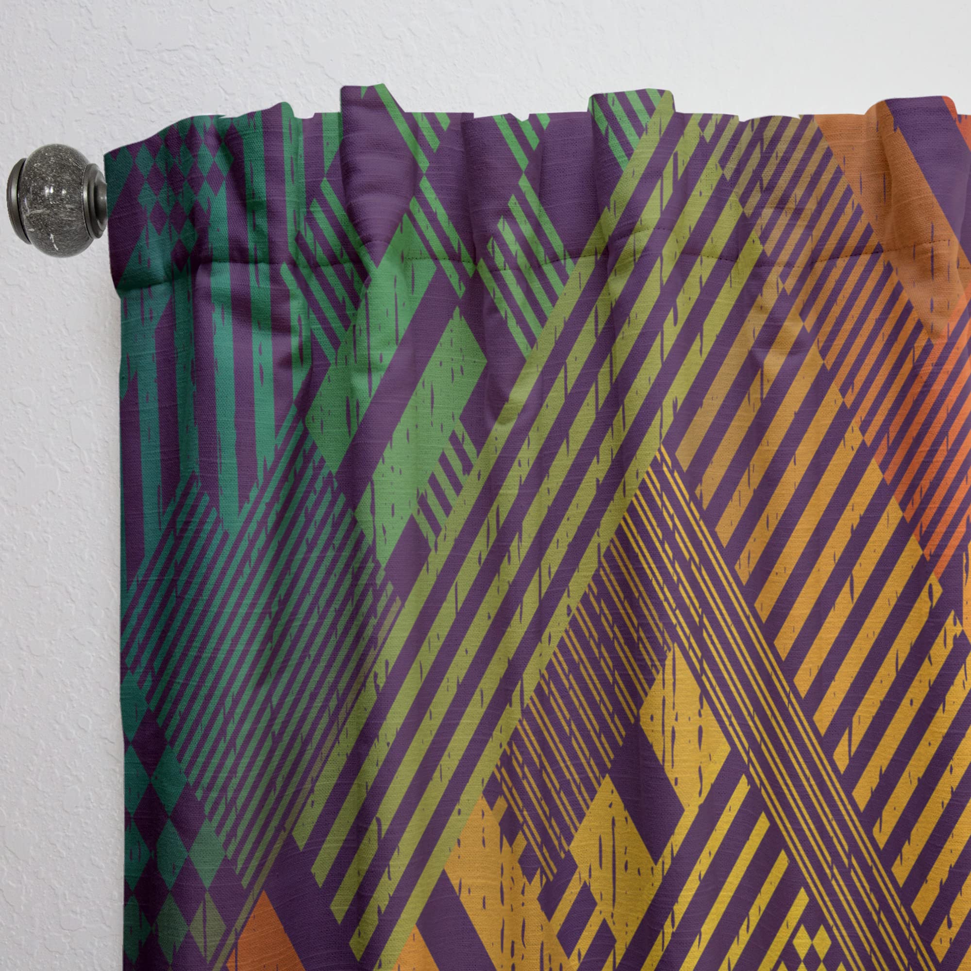 Grungy Geometric Abstract Curtains in Green, Yellow & Blue - Thermal Insulated Single Panel (52x120 inches) for Bedroom & Living Room - Modern Window Drapes for Home Decor & Light Blocking