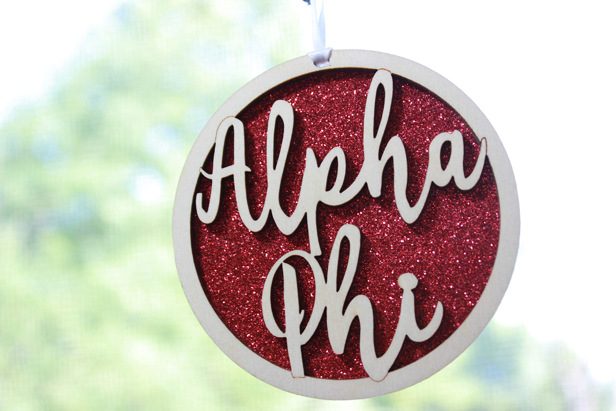 Alpha Phi Sorority Laser Carved Script Glitter Christmas Ornament - 3 Inch Round Greek Letter Decoration for Tree, Gift & Dorm Room Decor