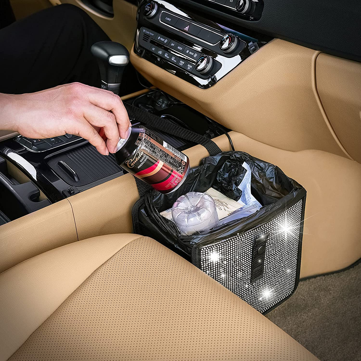 Foldable Hanging Car Trash Can - Waterproof Leakproof Storage Bag with Large Capacity (9.05x9.05 Inch) - Ideal for Road Trips, Commuting & Keeping Your Vehicle Clean - Car Interior Accessories Organizer - AB