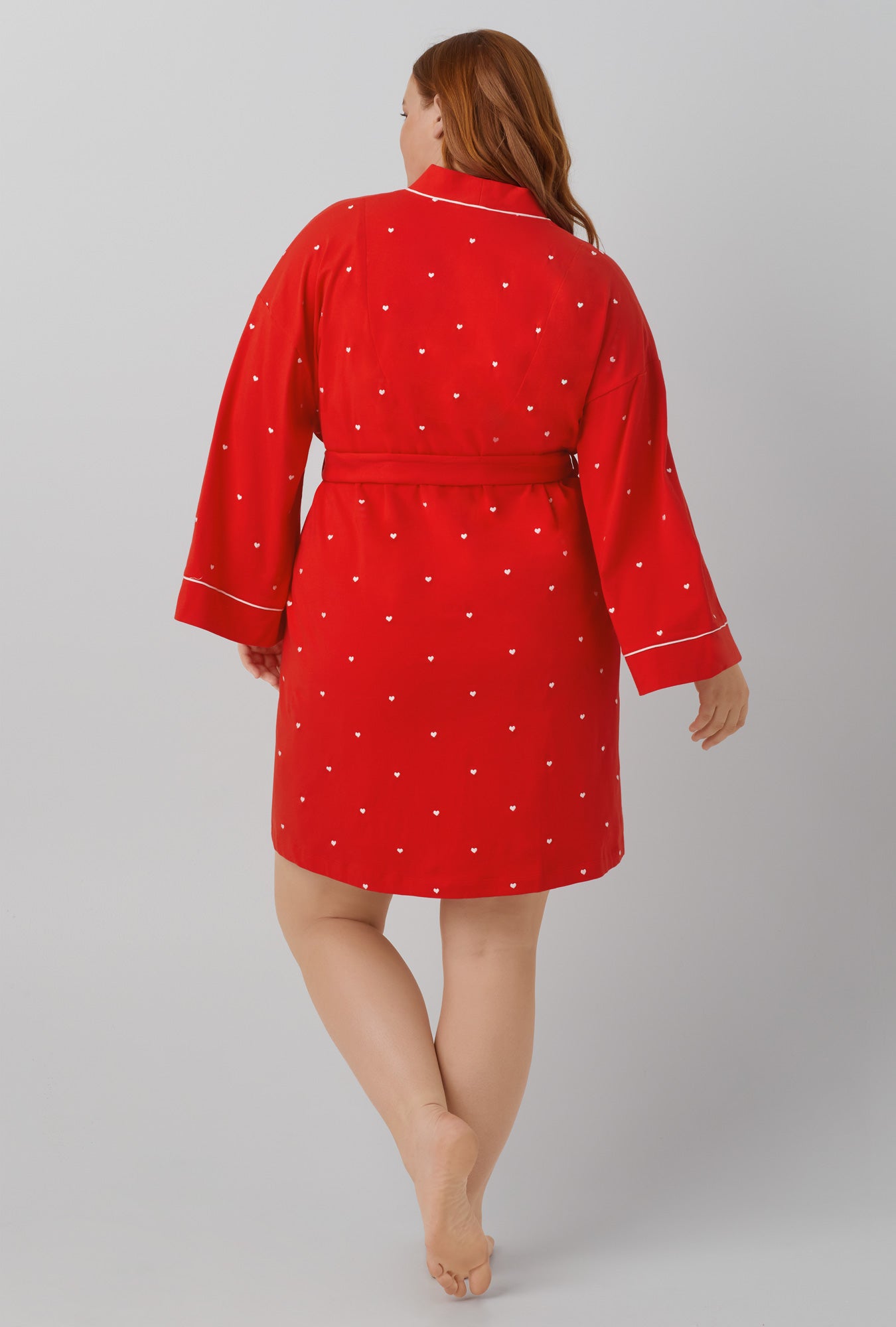 Tiny Hearts Banded Collar Stretch Jersey Robe - Soft & Comfortable Women's Loungewear for Spa, Bath & Relaxation at Home