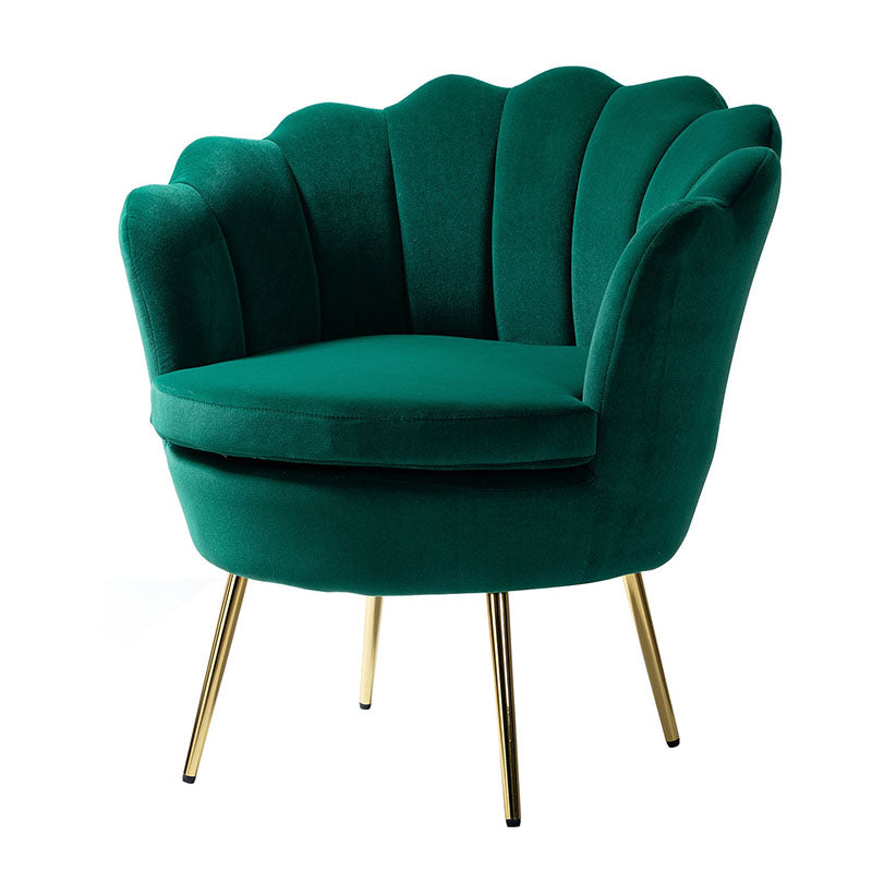 Evelia Velvet Scalloped Barrel Chair - Luxurious Velvet Accent Chair with Curved Back for Living Room, Bedroom & Office - Perfect for Reading Nook, Lounge Area or Home Decor