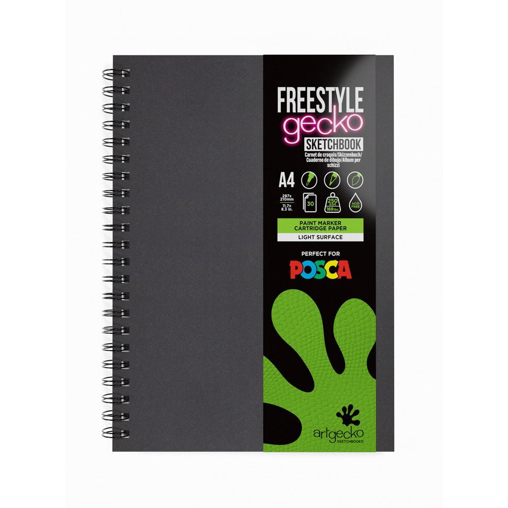 Artgecko Freestyle Sketchbook - A4 Size, 60 Pages (30 Sheets), 250gsm White Hybrid Paper for Drawing, Sketching & Mixed Media Art - Perfect for Artists, Students & Professionals
