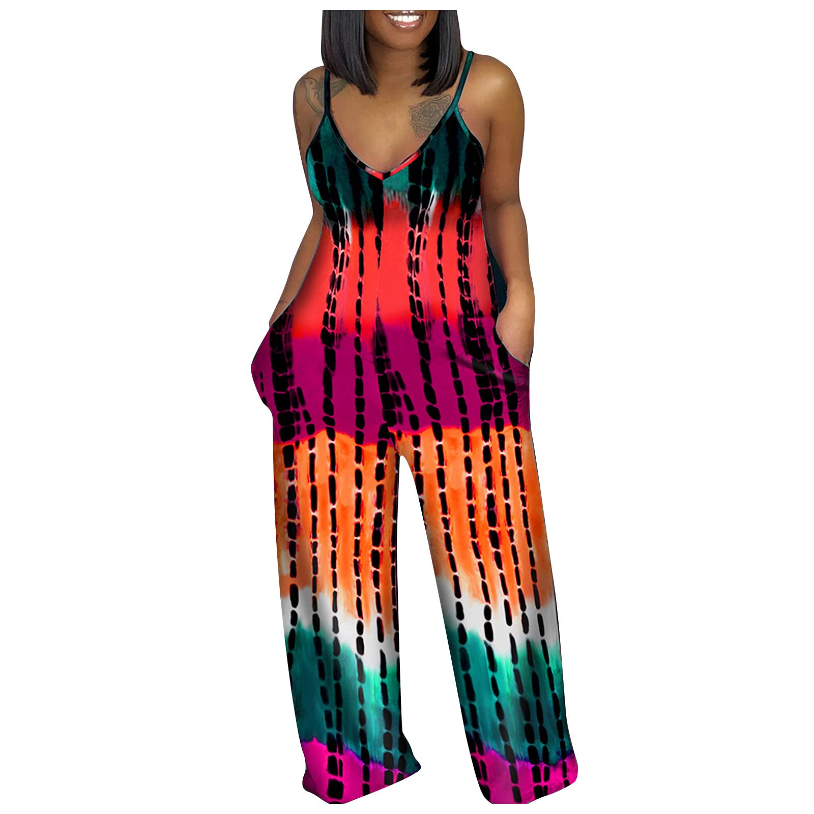 AAZJSS Women's Tie Dye Jumpsuit with Train - Elegant Formal Evening Dress for Wedding Guest, Party & Special Occasions | Sexy Romper for Night Out, Cocktail Events & Summer Festivals