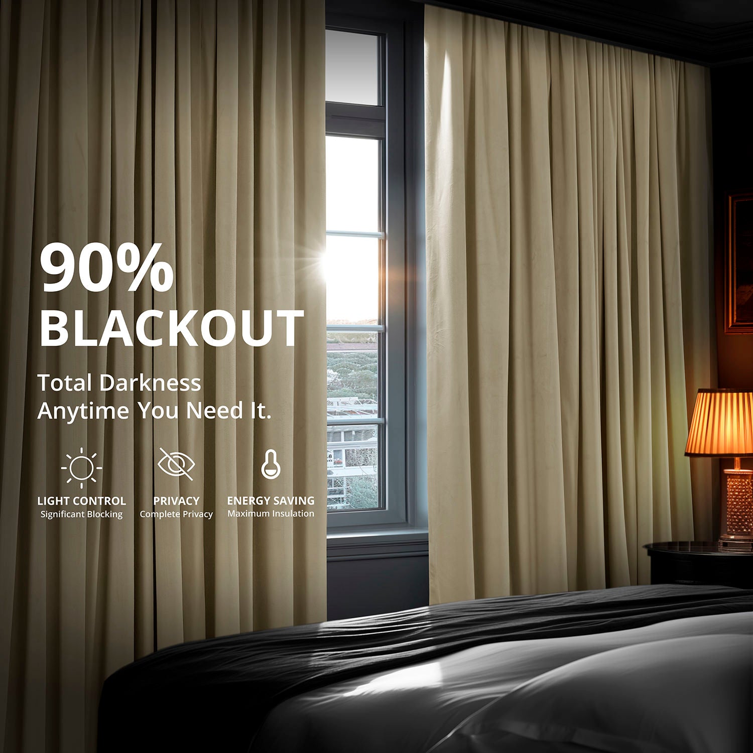 Extra Wide Blackout Curtains for Bedroom - Soft Velvet Thermal Insulated Drapes, Noise Reducing & Light Blocking, Neutral Ground Signature Collection (84x96 Inch) - Perfect for Home Theater, Nursery & Shift Workers