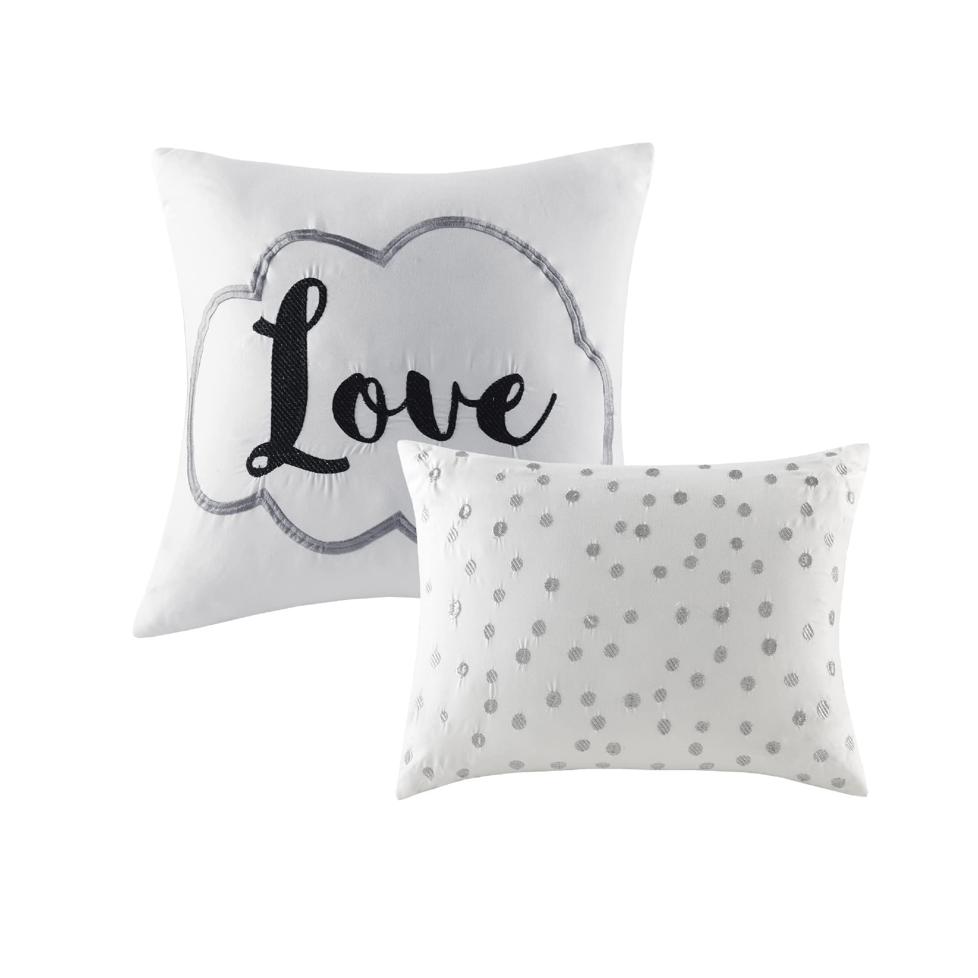 Modern Geometric Metallic Print Duvet Cover Set - Full/Queen Grey Silver 5-Piece Bedding with Embroidered Toss Pillows | All-Season Comforter Cover & Matching Shams for Contemporary Bedroom Decor