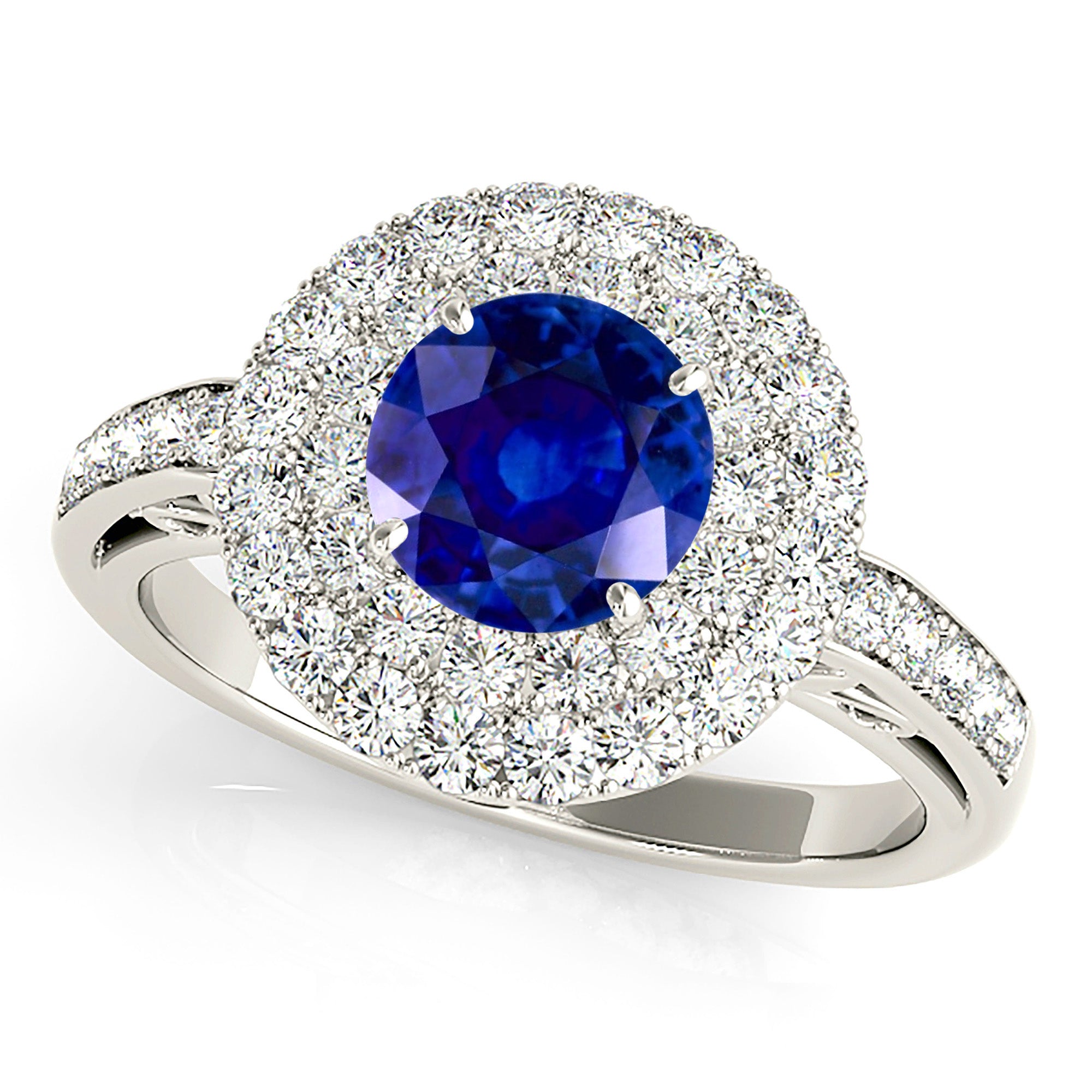1.35 Carat Genuine Blue Sapphire 3D Pave Halo Engagement Ring - Perfect for Proposals, Anniversaries & Special Occasions