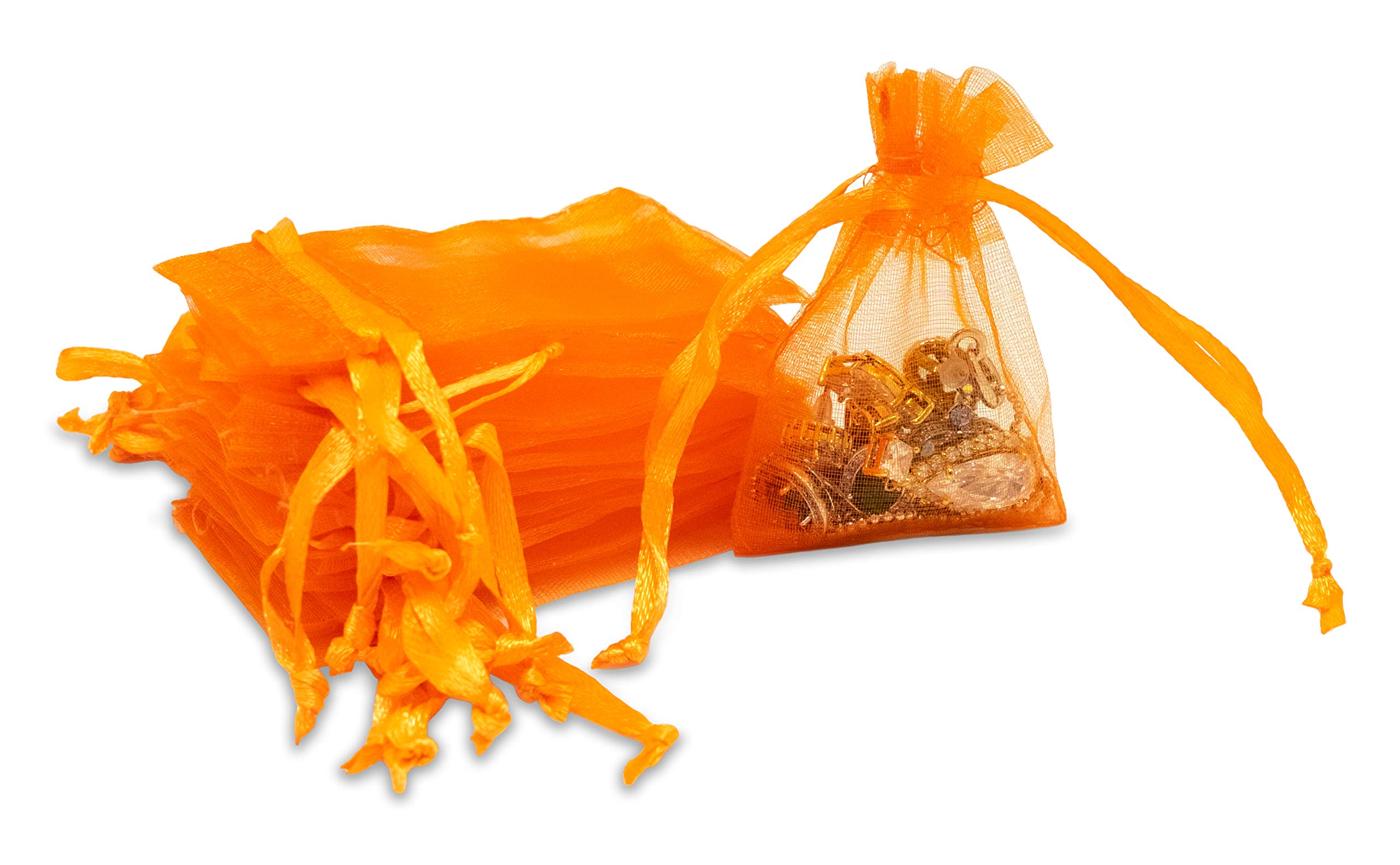 100-Pack Orange Sheer Organza Drawstring Gift Bags 2x2.75