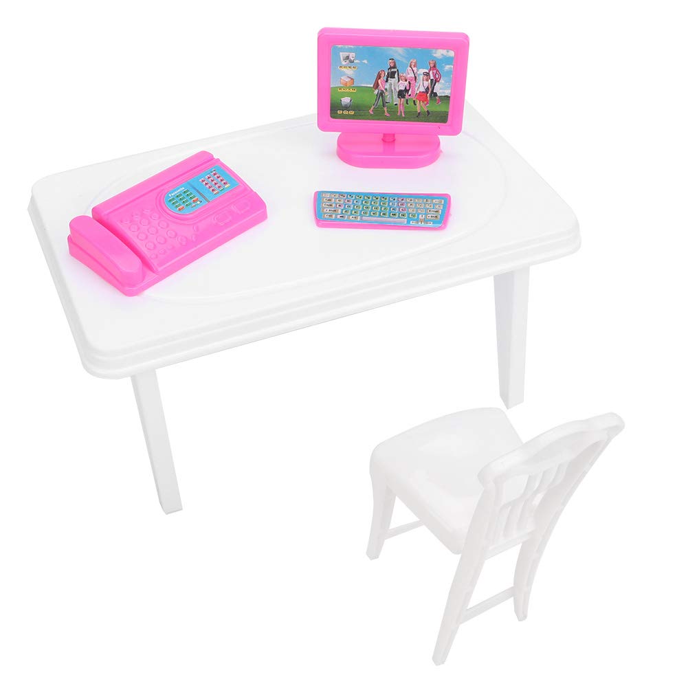 Miniature Dollhouse Furniture Set - Handmade 3D Computer Desk, Keyboard, Fax Machine & Chair for Kids | Perfect for Girls' Pretend Play, Room Decor & Creative Gift Ideas