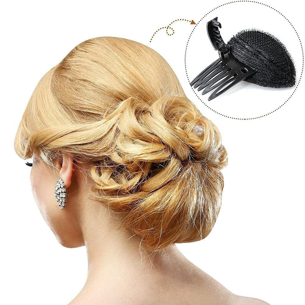 1Pc Black Puff Hair Cushion with Clips - Fluffy Sponge Bun Comb Bump It Up Hair Base Set for Women & Girls - DIY Hairstyling Tools & Hair Accessories - Perfect for Volume Boost, Updos, and Special Occasions