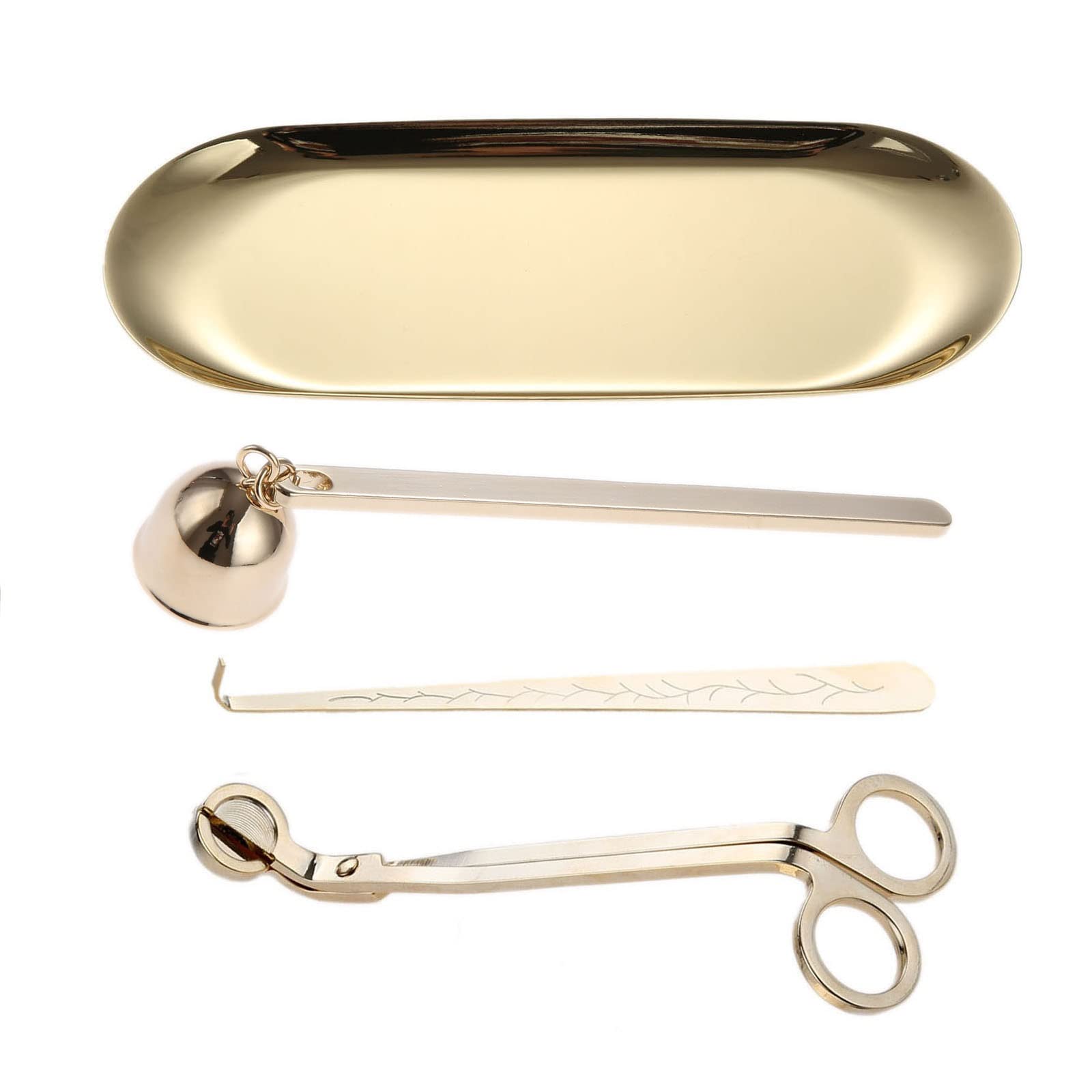 LOYE 4-Piece Stainless Steel Candle Accessory Set with Storage Tray - Wick Trimmer, Snuffer, Dipper & Plate - Premium Candle Care Tools for Home Decor, Relaxation & Aromatherapy
