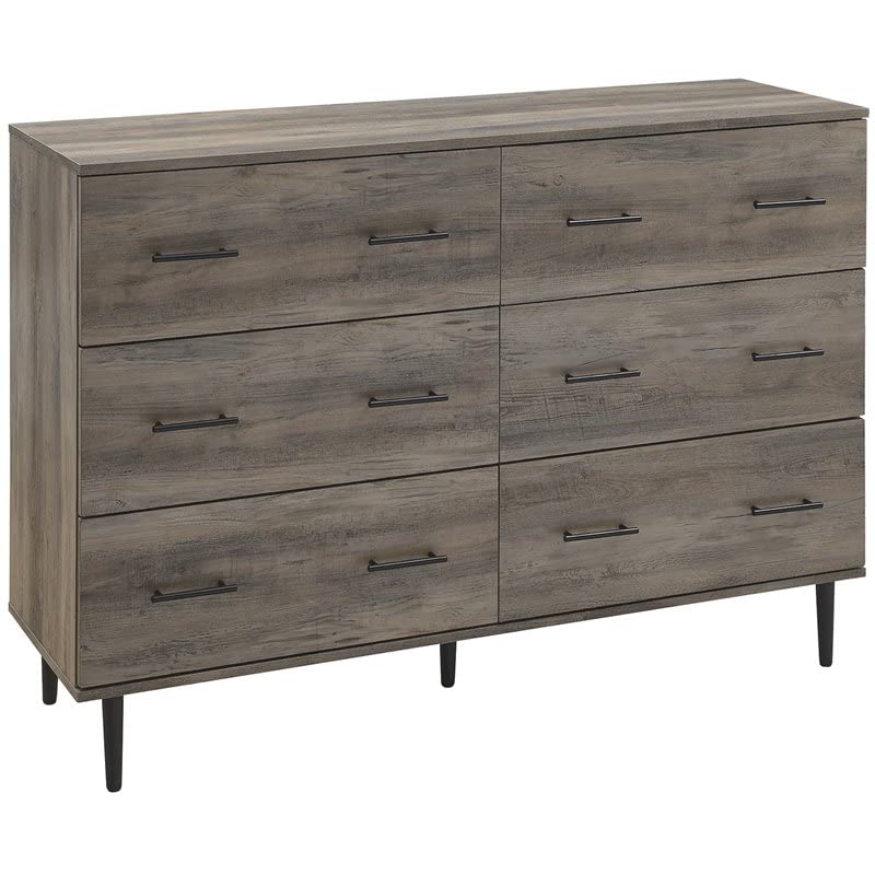 Walker Edison Mila Modern 6-Drawer Storage Buffet Dresser, 52 Inch, Grey Wash - Perfect for Living Room, Bedroom, or Entryway Organization