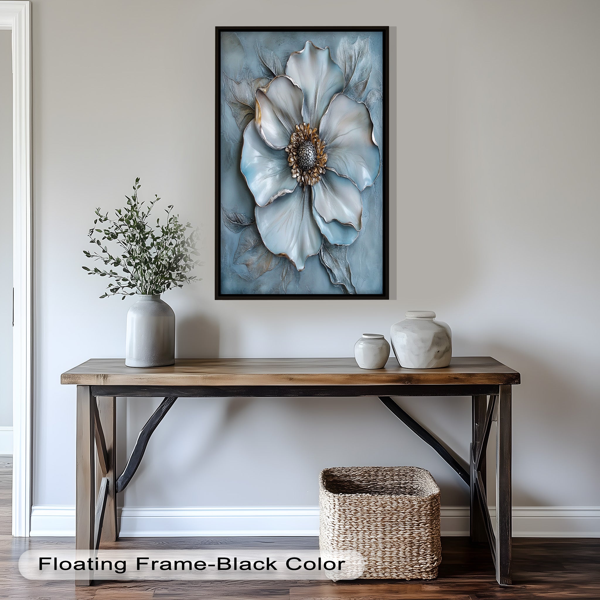 Blue Mist Bloom - Hand-Painted Sculptural Petal Flower Oil Painting Wall Art for Living Room, Bedroom & Office Decor