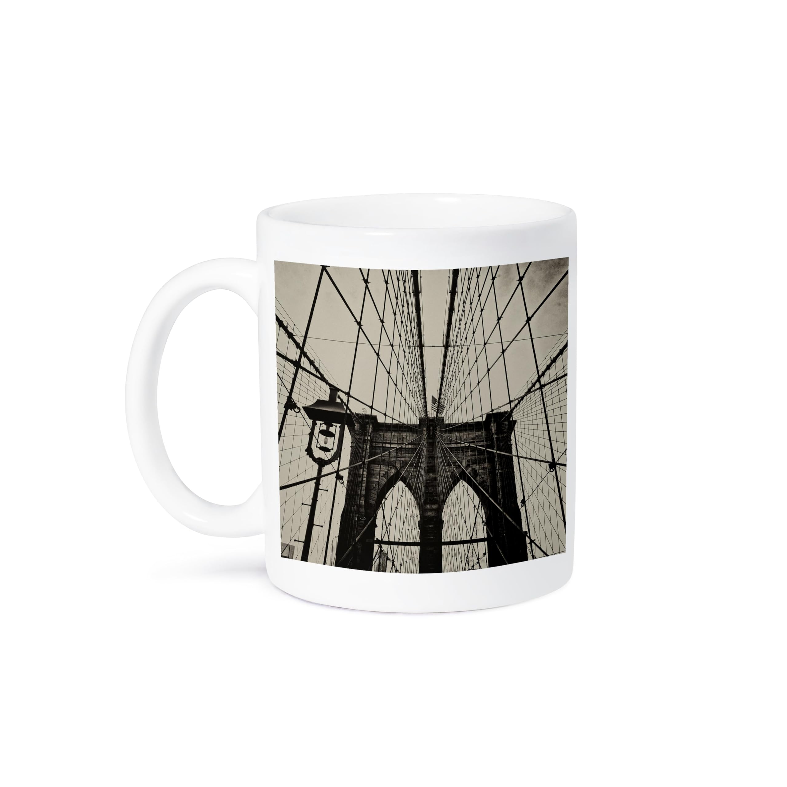 3D Rose 15oz Coffee Mug - Vintage Sepia Wet Plate Brooklyn Bridge Travel Design - Funny Novelty Gift for Coffee Lovers - Perfect for Office, Home & Travel Use