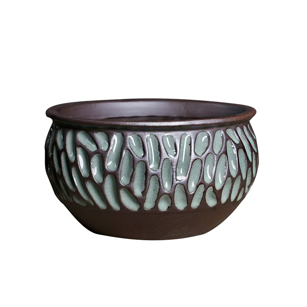 TOMYEUS 6.77 Inch Ceramic Planter Pots - Non-Porous Flower Pots for Home, Office, Coffee Table & Desktop Decor - Blue/Green Chinese Style Planters (Green) - Perfect for Succulents, Small Plants & Indoor Gardening
