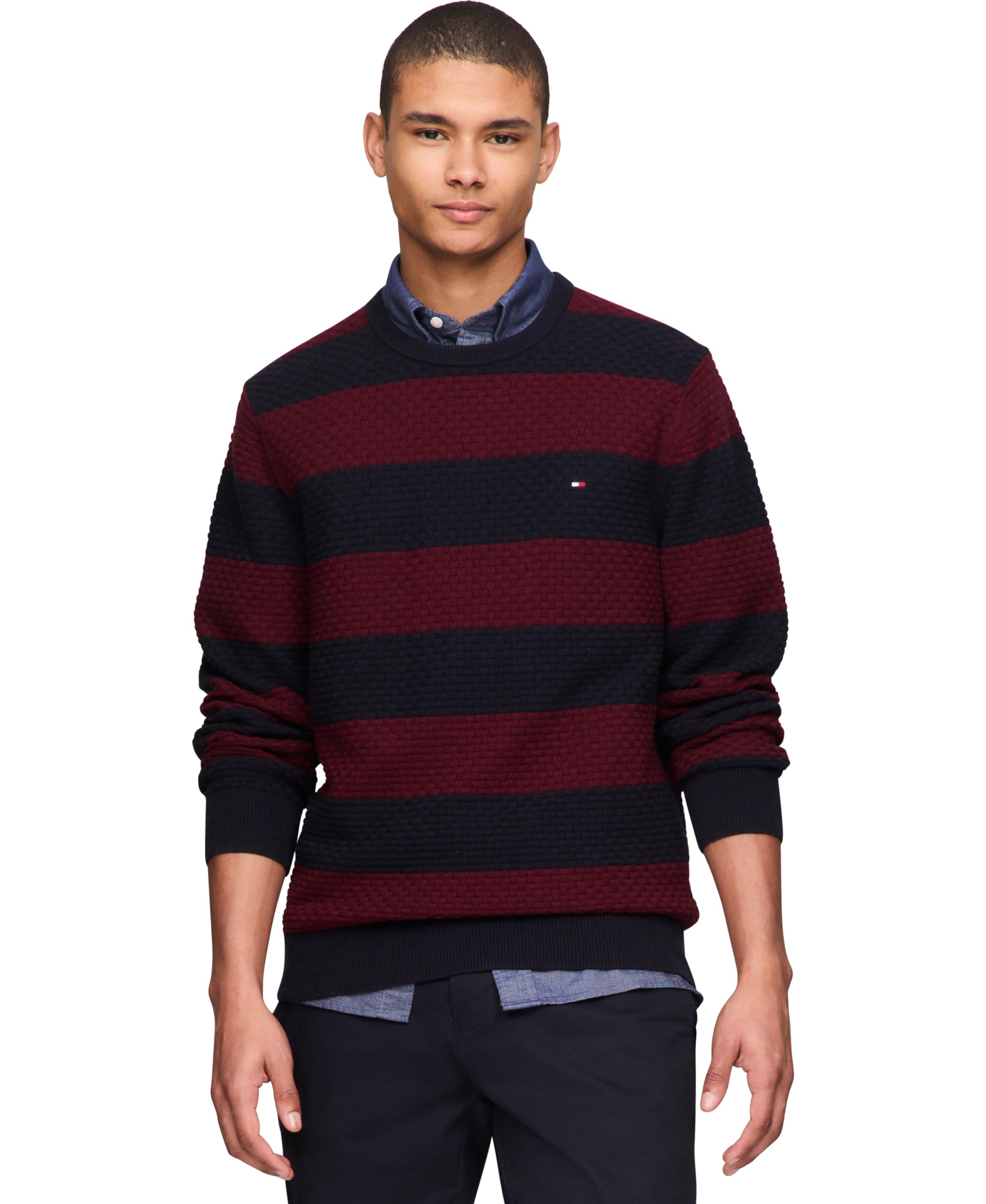 Tommy Hilfiger Men's Lightweight Waffle Knit Crewneck Sweater - Soft Textured Pullover for Big & Tall - Casual Winter Wear & Layering Essential