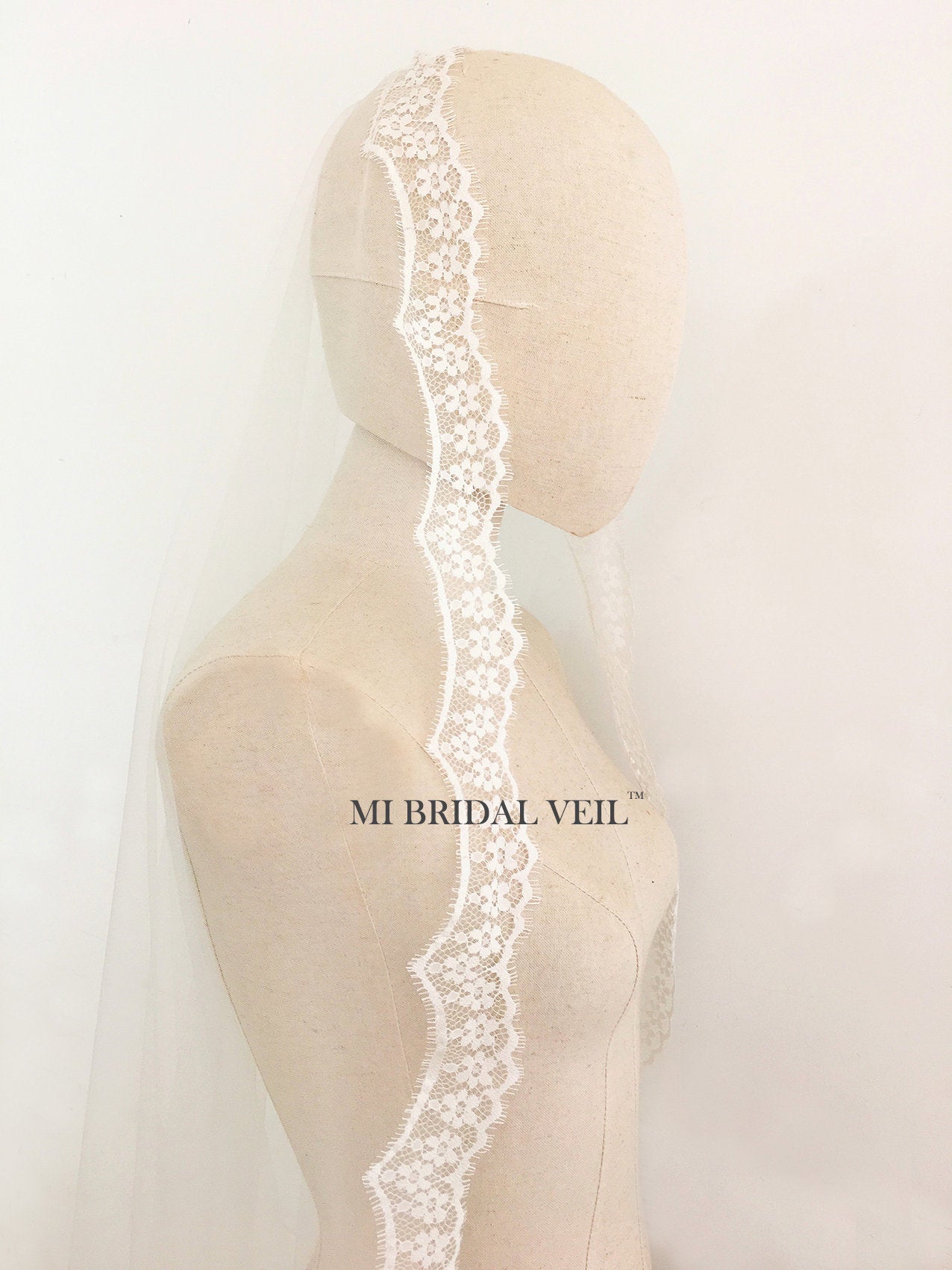 Elegant Cathedral Lace Wedding Veil with Mantilla & Blusher - Handmade Bridal Veil for Romantic Weddings & Formal Ceremonies