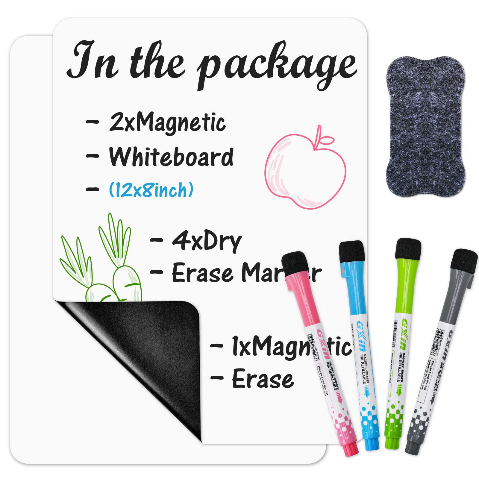 2-Pack Magnetic Dry Erase Board for Refrigerator - 12