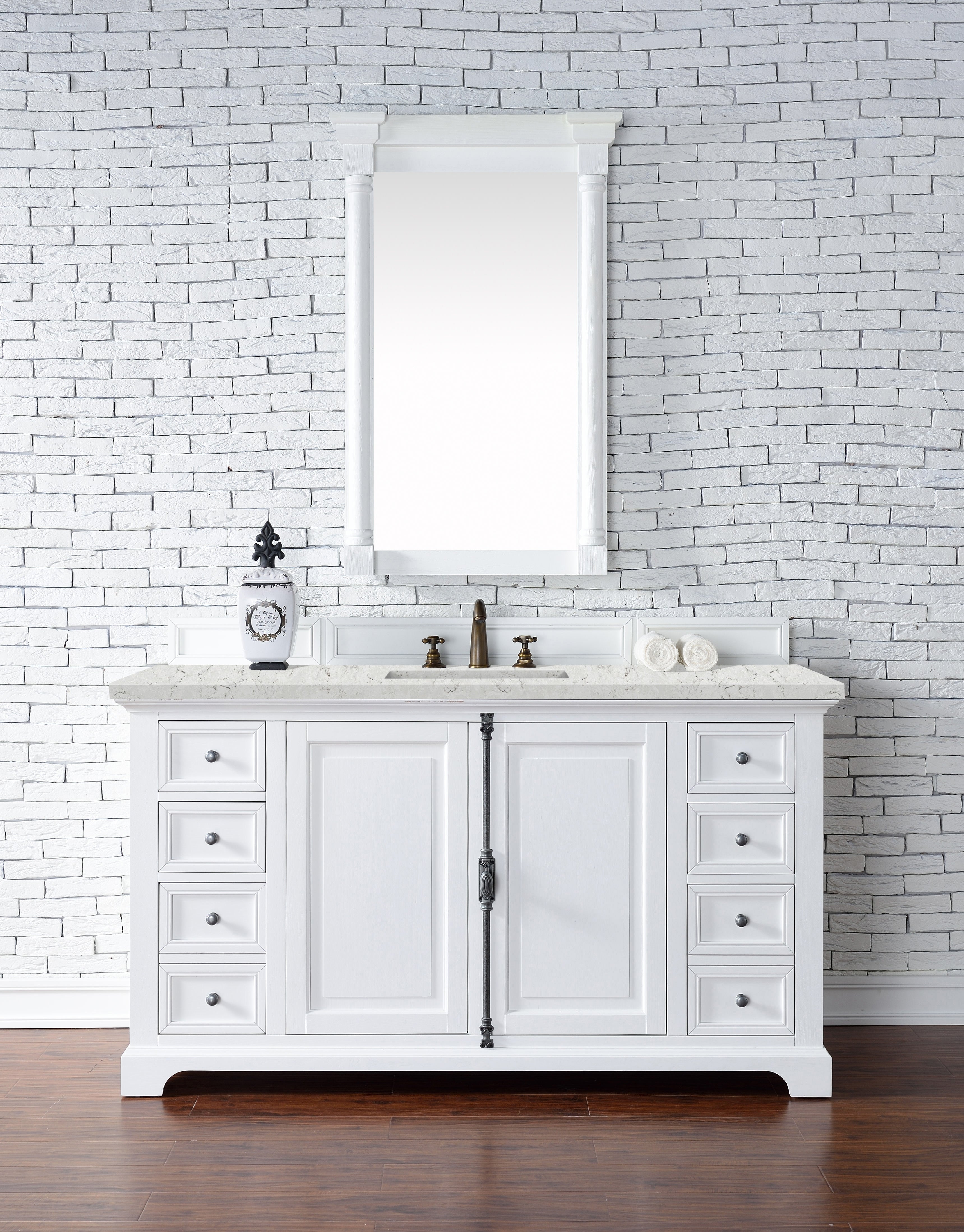 Providence 60 Inch Single Bathroom Vanity Cabinet with 3CM Eternal Jasmine Pearl Quartz Countertop - Bright White Finish for Modern Bathroom Remodel | Perfect for Master Bath, Guest Bath & Powder Room