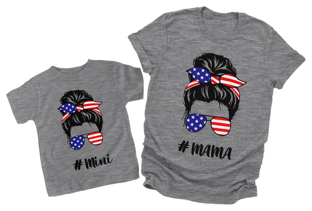 Matching Mother Daughter T-Shirts - American Flag Print Mommy and Me Outfits for Family Photos, Holidays & Patriotic Events