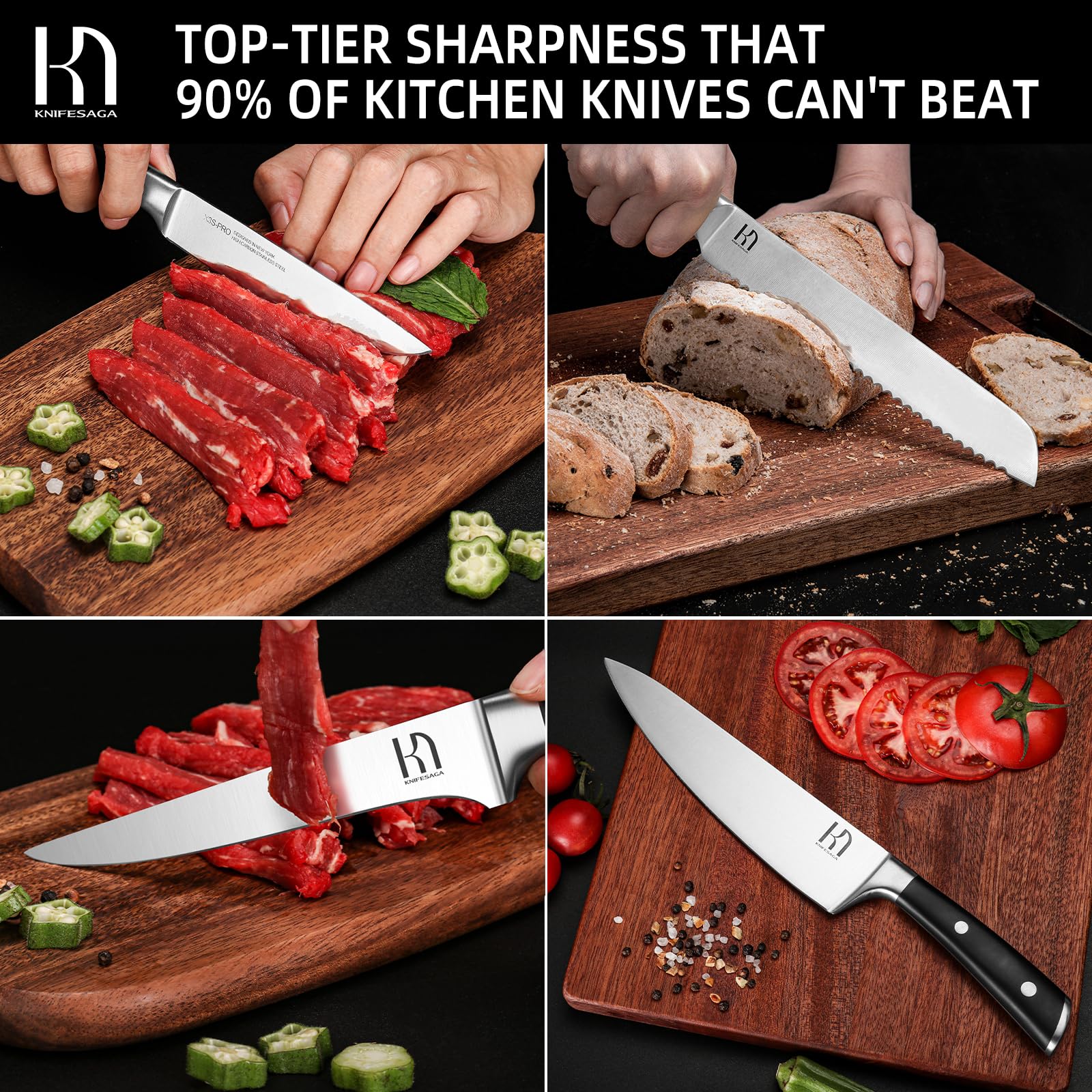 Premium 15-Piece Japanese Kitchen Knife Set with Block & Sharpener - High Carbon Stainless Steel Razor-Sharp Knives for Professional Chefs & Home Cooking - Perfect for Chopping, Slicing, Dicing & Meal Prep