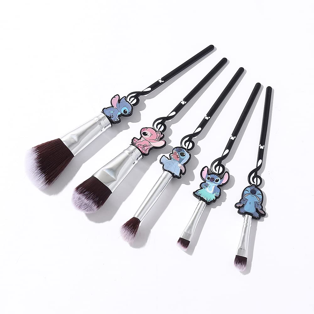 5Pcs Interstellar Baby Makeup Brushes Set - Premium Synthetic Foundation & Eyeshadow Brushes with Creative Stitch Design, Perfect Gift for Teens & Women (Black) | Ideal for Daily Makeup, Travel & Professional Cosmetics Application