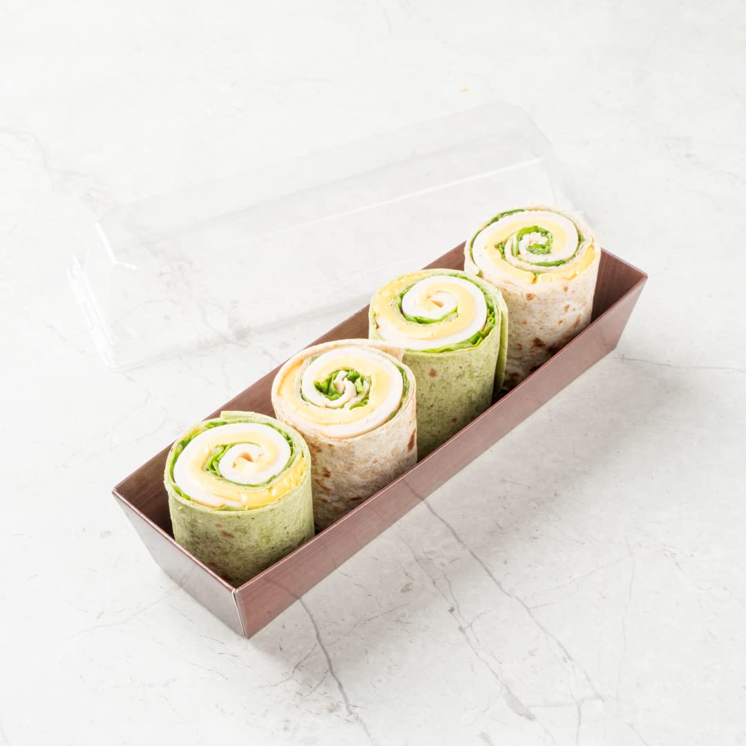 Restaurantware Matsuri Vision 6.5 x 1.7 x 1.4 Inch Disposable Sushi Trays - 100 Greaseproof Wood Grain Paper Sushi Containers for Appetizers, Desserts & Takeout (Lids Sold Separately) | Perfect for Japanese Restaurants, Catering & Food Delivery