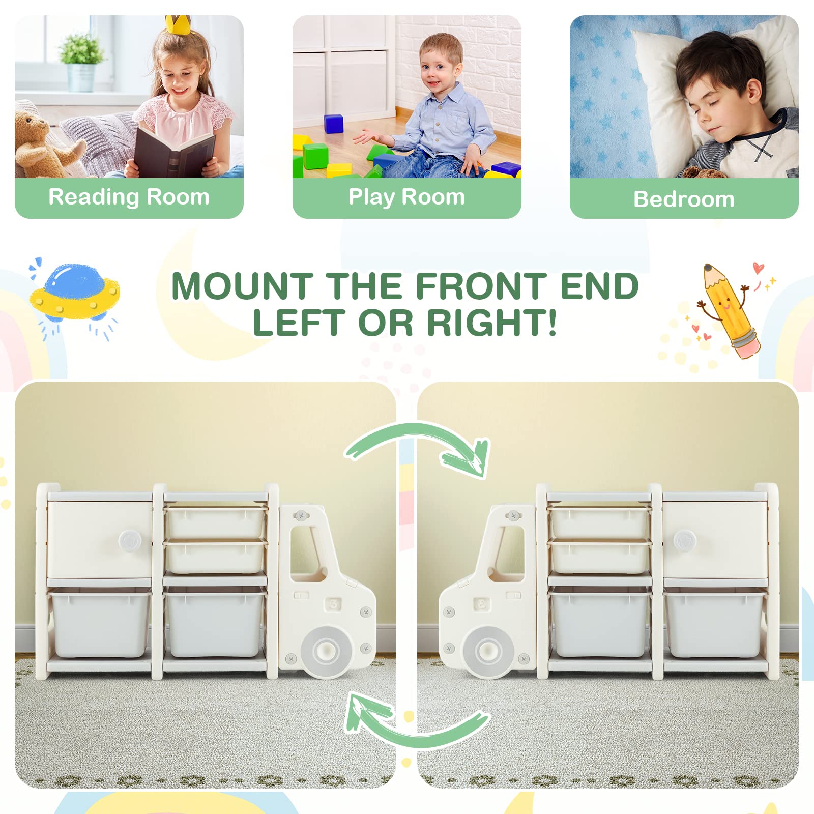 Costzon Kids Toy Organizer & Storage - 2 Large Bins, 2 Drawers, Open Shelf - Multifunctional Toy Chest & Bookcase for Playroom, Bedroom, Nursery (Beige) | Perfect for Organizing Toys, Books & Kids' Room Decor