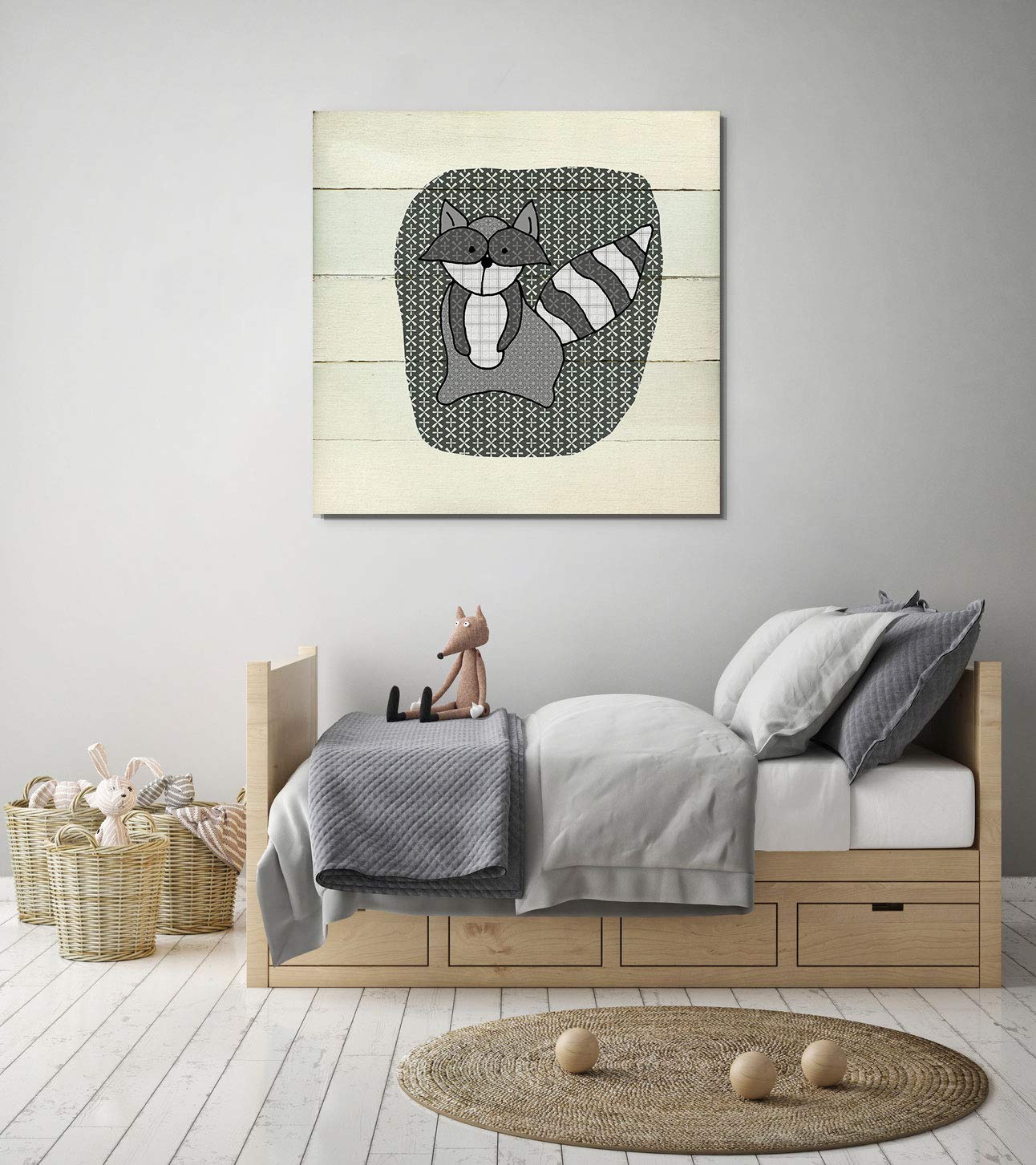 Woodland Creatures Raccoon Wall Art - 24x24 Inch Nursery Decor, Kids Room & Playroom Animal Themed Painting - Perfect for Baby Shower Gifts & Children's Bedroom Decoration