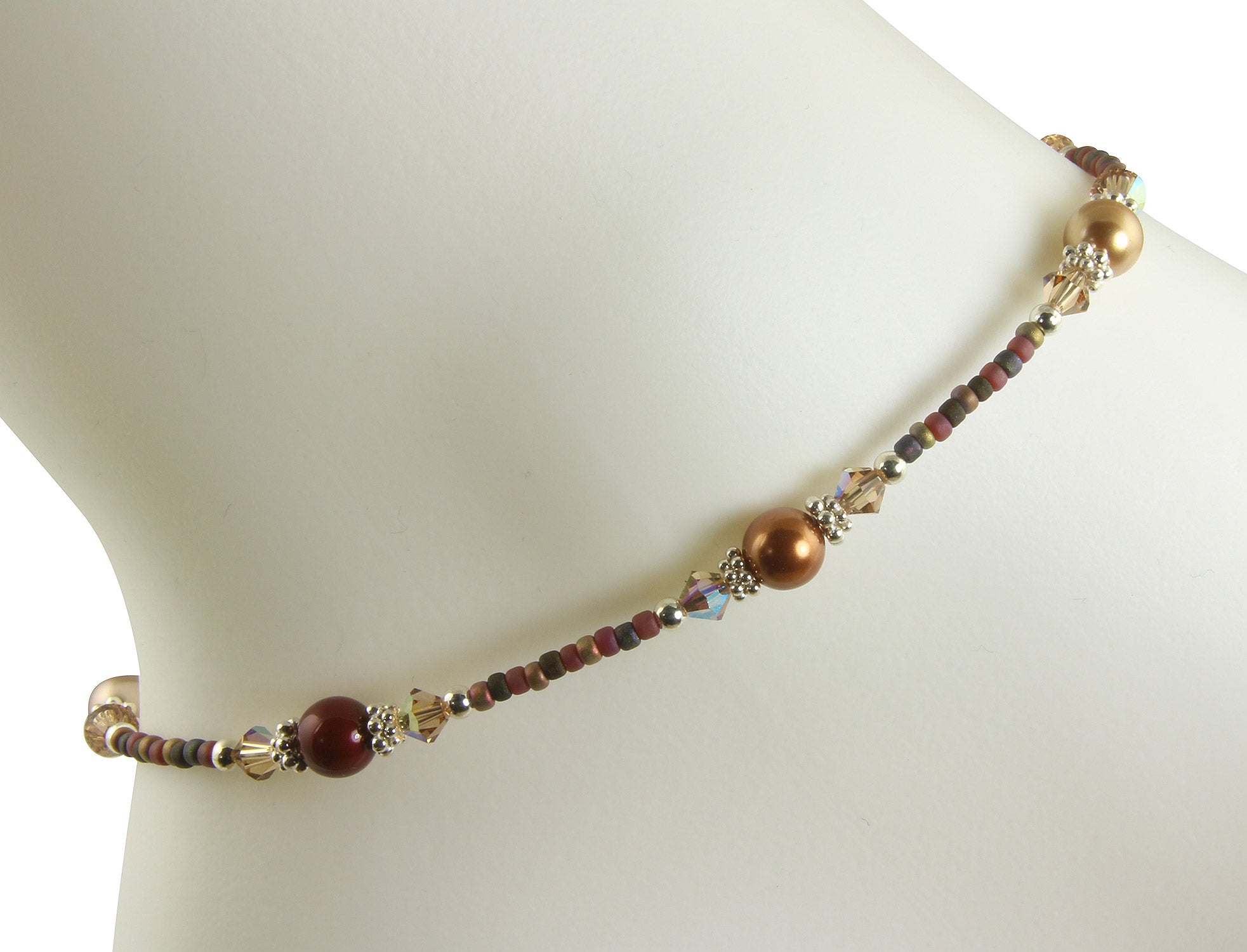 Elegant Autumn Brown Pearl Beaded Anklet - Boho Chic Ankle Bracelet for Women, Handmade Jewelry Gift for Her | Perfect for Beach Weddings, Summer Outfits & Boho Fashion