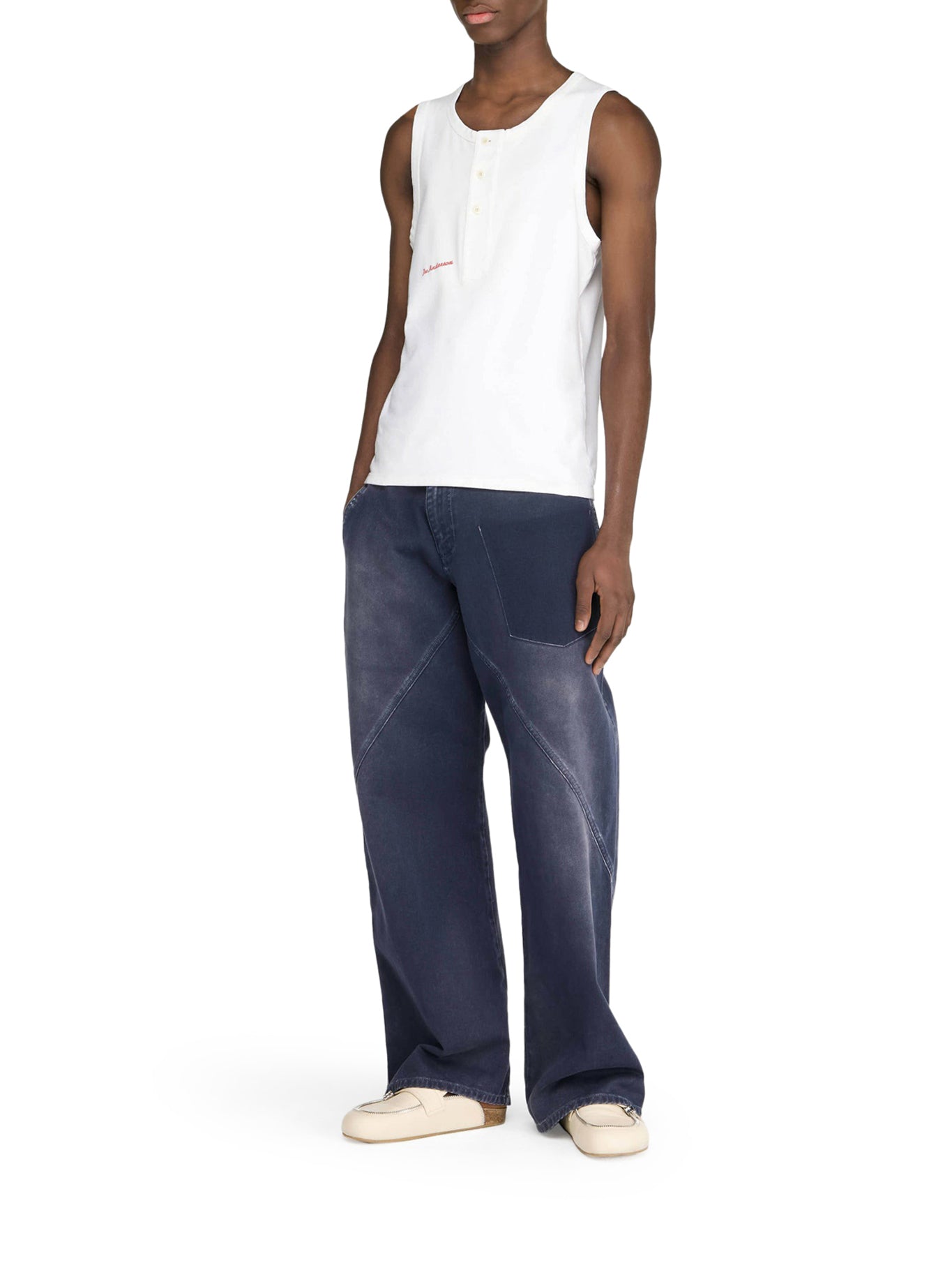 JW Anderson Henley Vest in White & Ivory | Casual Layering Piece for Men | Perfect for Fall & Winter Outfits