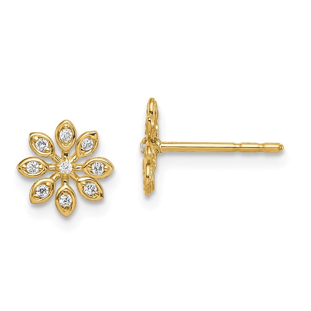 14K Gold Flower Post Earrings with Cubic Zirconia - 7.9mm Simulated Diamond Studs for Women | Elegant Jewelry Gift for Weddings, Anniversaries & Special Occasions