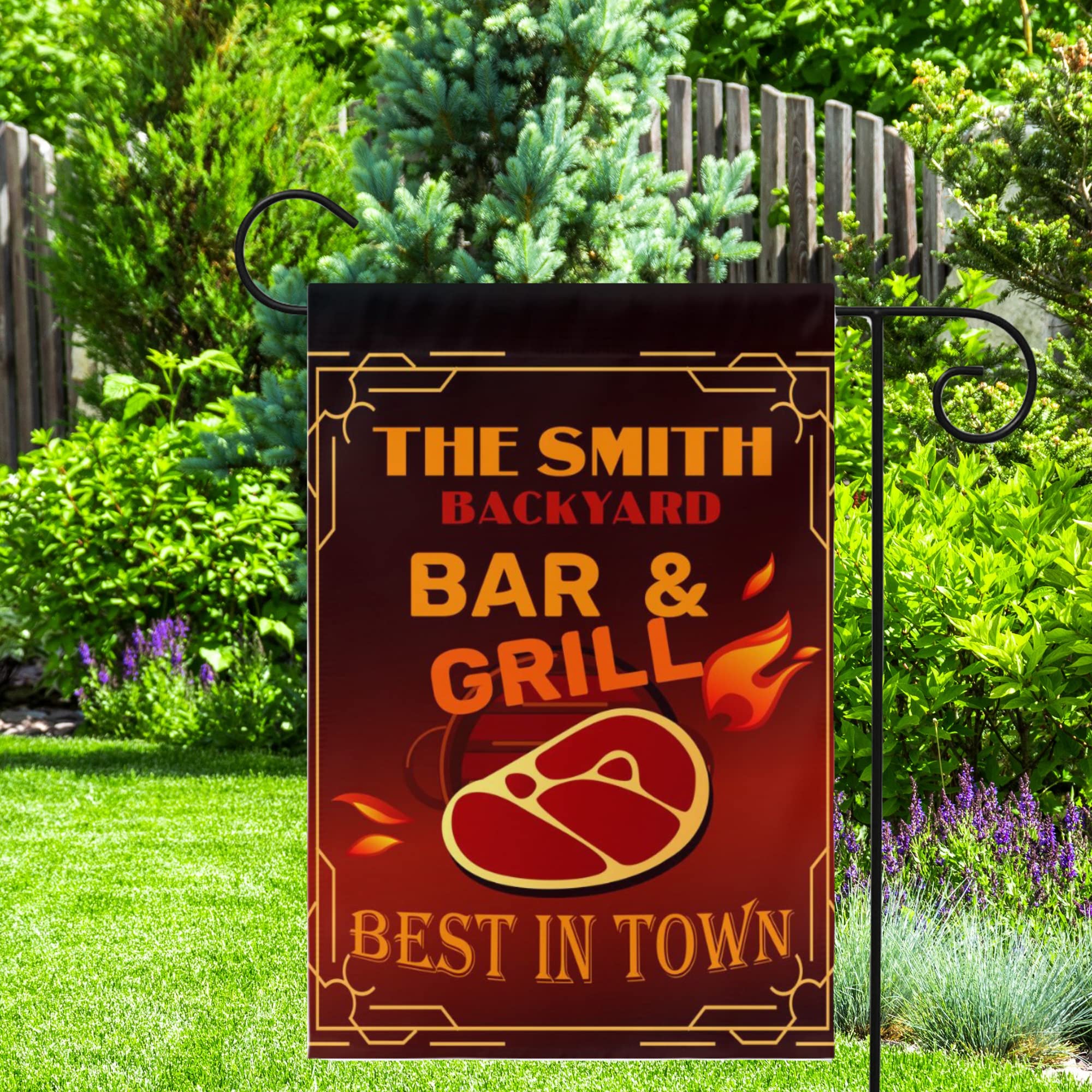 Custom Personalized Bar & Grill Camping Yard Flag - Unique Steak Housewarming Gift, Garden Lawn & Campsite Decoration for Girlfriend | Perfect for Outdoor BBQs, Tailgating & Backyard Parties