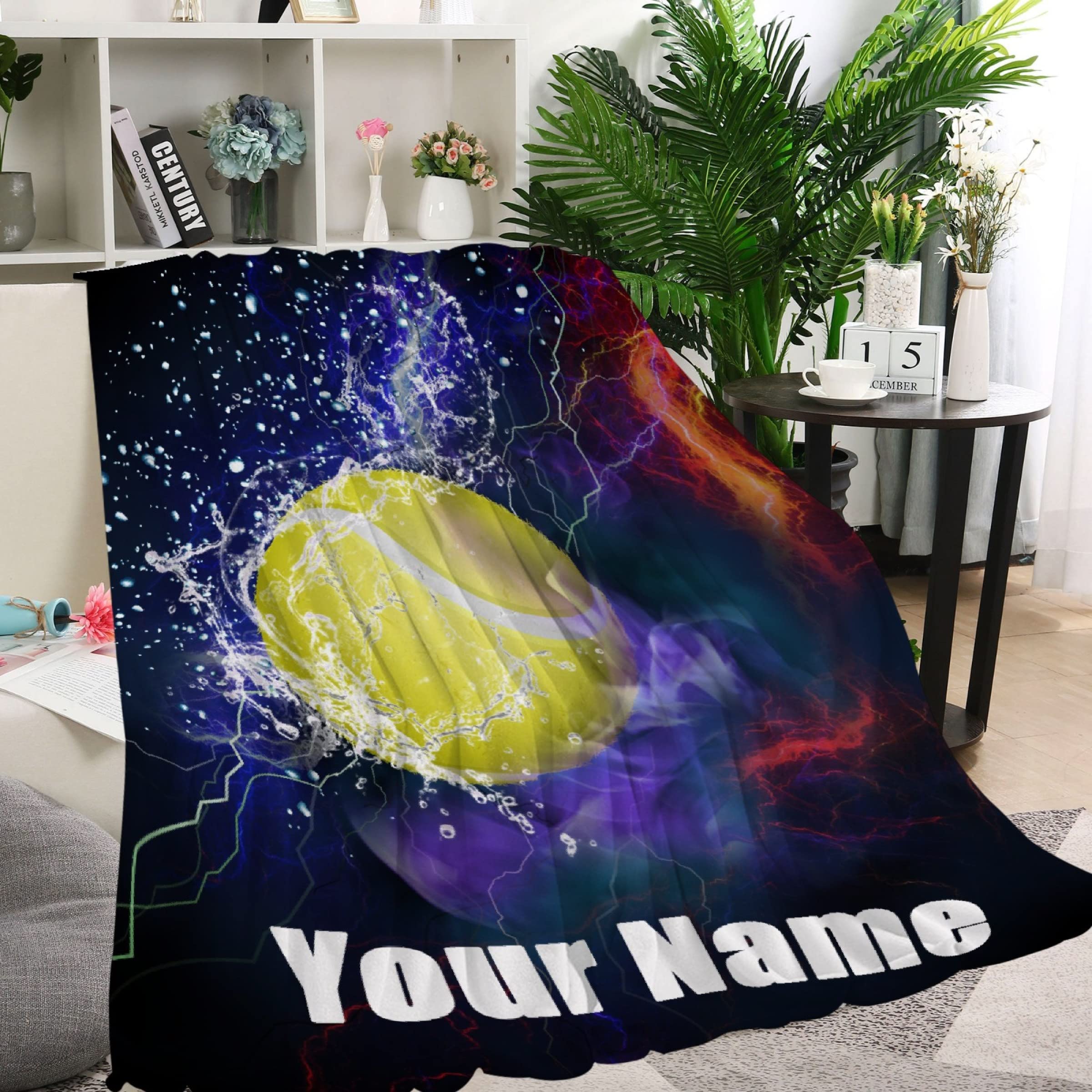 Personalized Tennis Throw Blanket with Custom Name - Soft Fuzzy Fleece Flannel Blanket Gift for Men, Boyfriend, Boys - Perfect for Birthday, Anniversary, Sports Fans & Cozy Home Decor