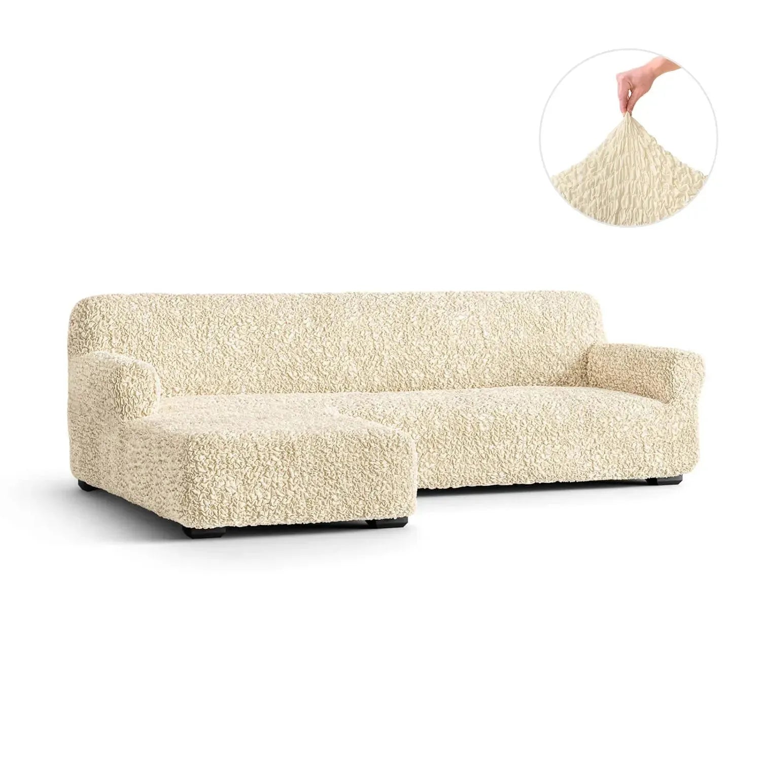 L-Shaped Sofa Slipcover with Left Chaise - Soft Fuco Cotton Fabric - Perfect for Sectional Couches in Living Room, Family Room & Home Theater
