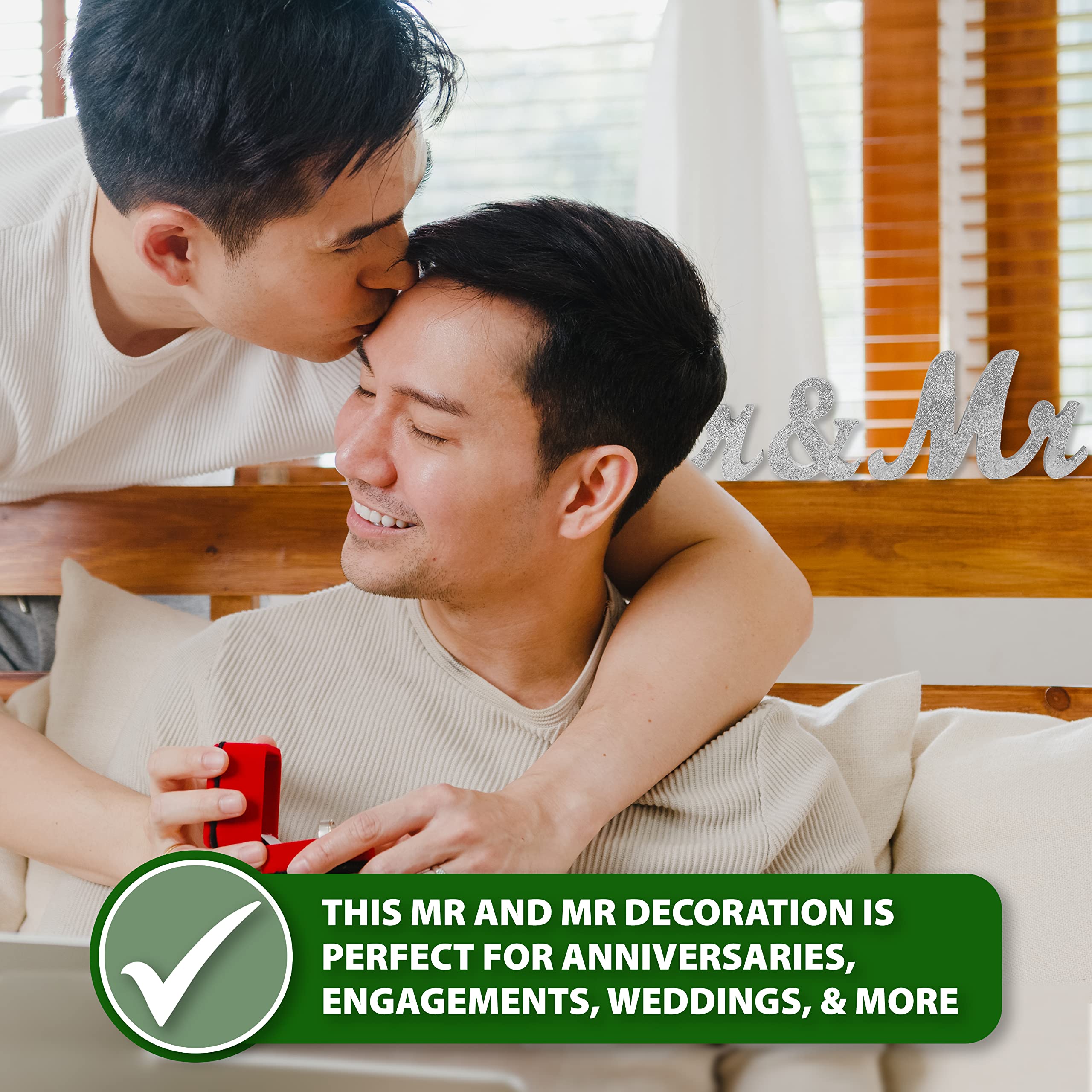 Gold Wood Gay Men Wedding Sign - Handmade Mandala Crafts for LGBT Wedding Decor, Engagement Party & Same-Sex Ceremony | Perfect for Gay Couples' Big Day, Reception Backdrop & Pride Celebration Decorations