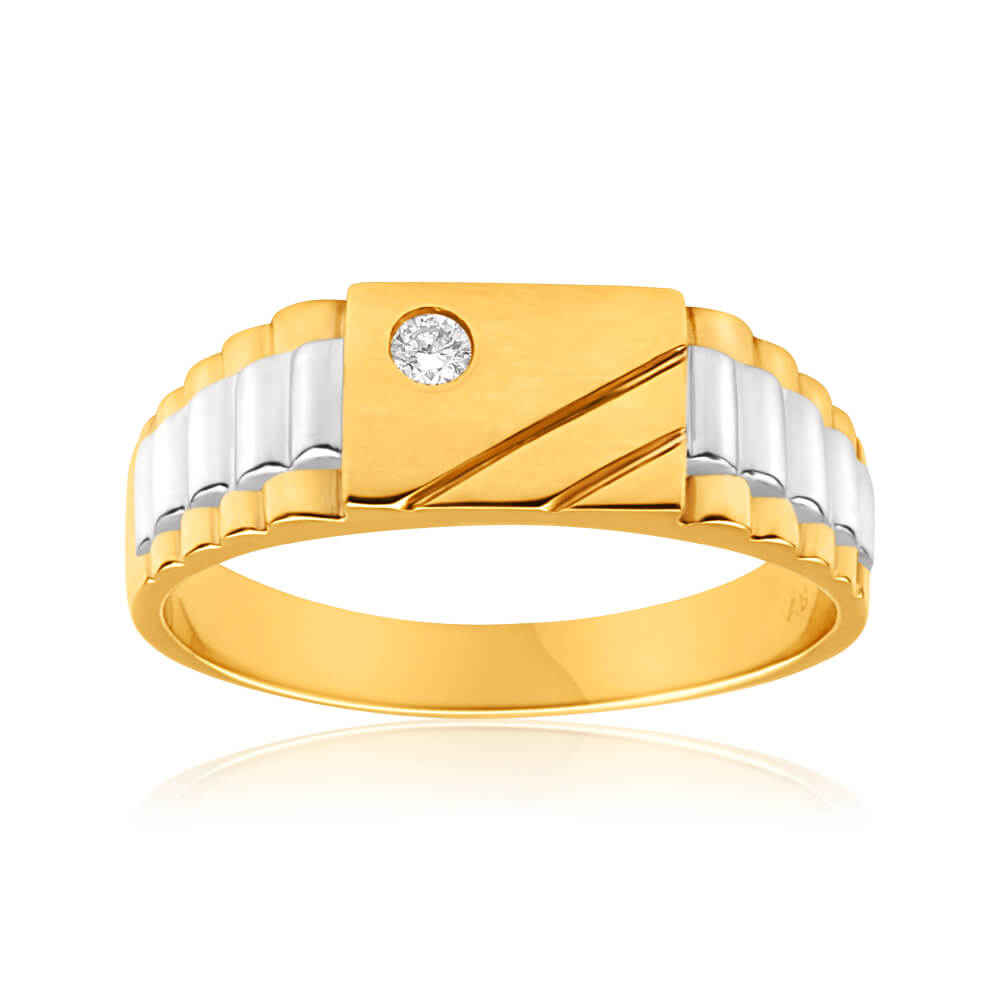 9ct Yellow & White Gold Cubic Zirconia Grooved Ring for Women | Elegant Wedding, Engagement & Anniversary Jewelry Gift