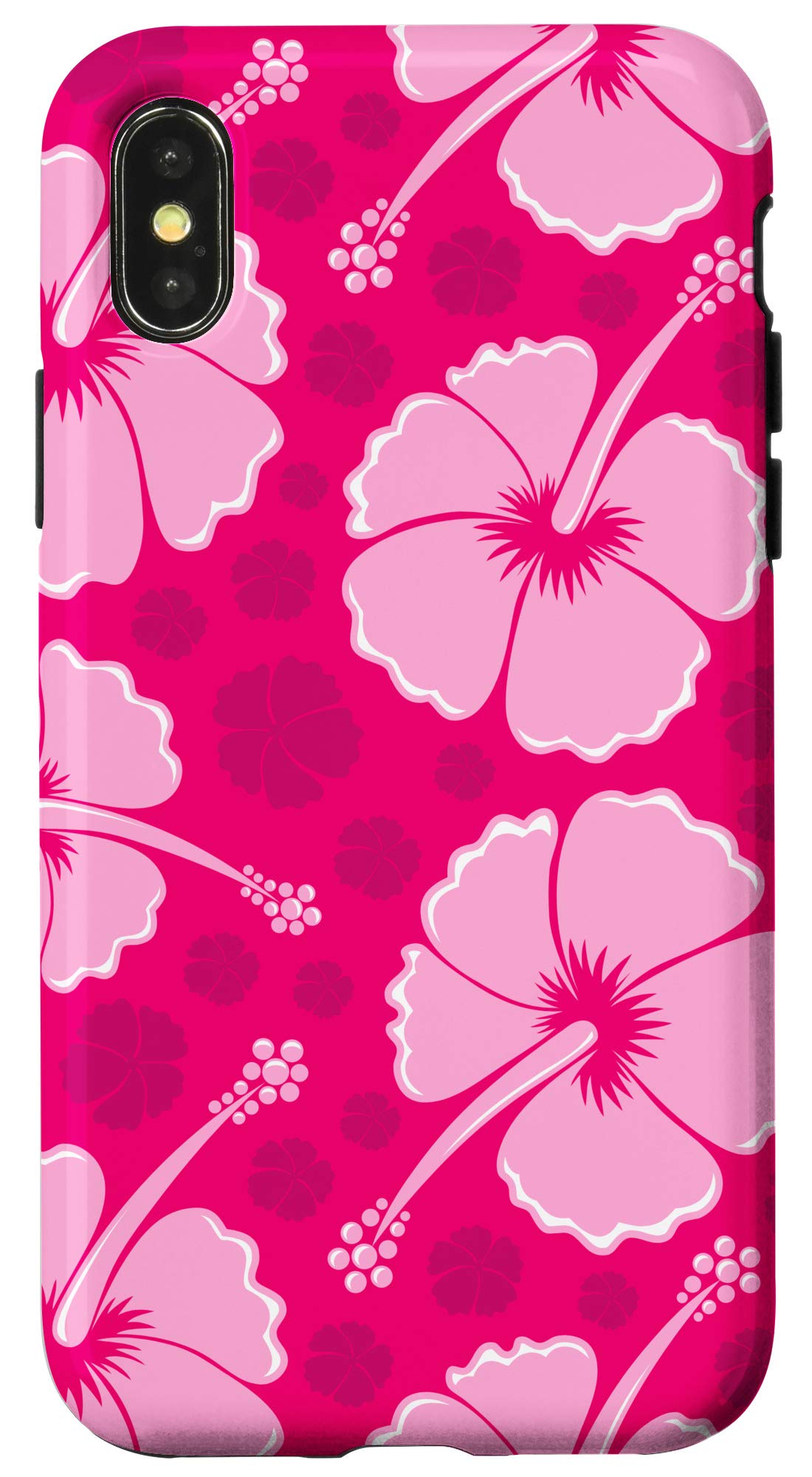 iPhone X/XS Hawaiian Hibiscus Pink Floral Phone Case - Cute Hula Design, Shockproof & Slim Protective Cover for Women Girls - Perfect for Beach Vacation, Summer Outing & Daily Use