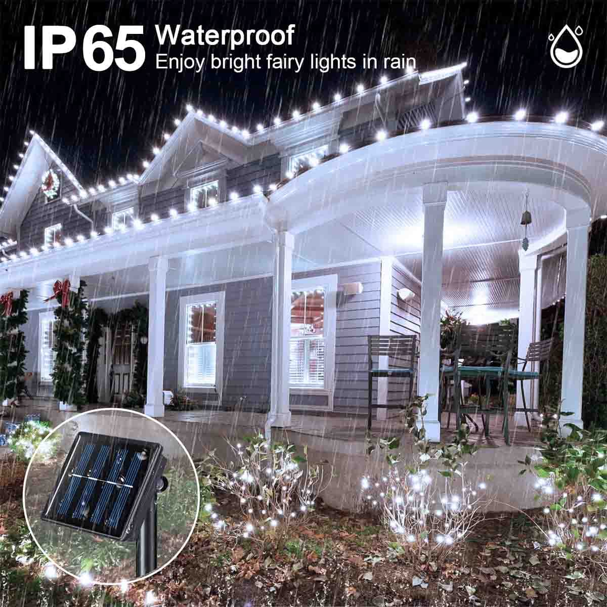 4 Pack 33FT 100 LED Solar String Lights Outdoor Waterproof - 8 Lighting Modes, Copper Wire Fairy Lights for Patio, Yard, Garden, Christmas, Wedding & Party Decor (White) | Perfect for Backyard, Landscape, Pergola & Holiday Lighting