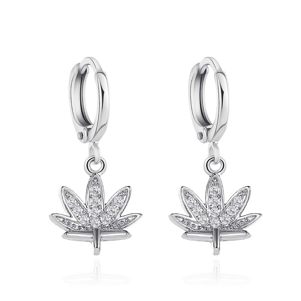 Sparkling Rhinestone Leaf Hoop Earrings for Women - Elegant CZ Maple Leaf Huggie Dangle Drop Earrings | Thanksgiving Jewelry Gift for Girls & Women | Perfect for Parties, Weddings & Holiday Events