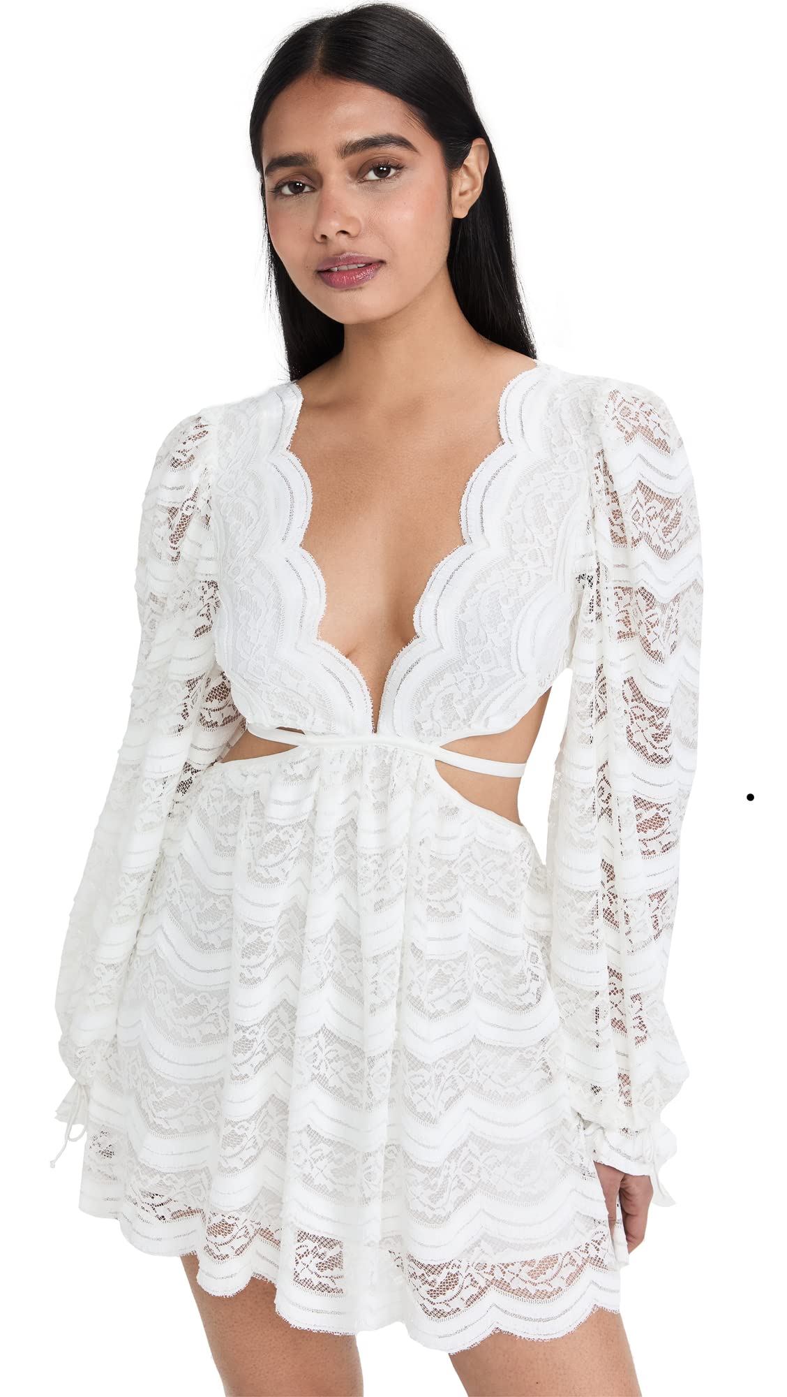 For Love & Lemons Women's Mimi Long Sleeve Mini Dress - Floral Lace Party Cocktail Dress for Date Night, Wedding Guest & Special Occasions