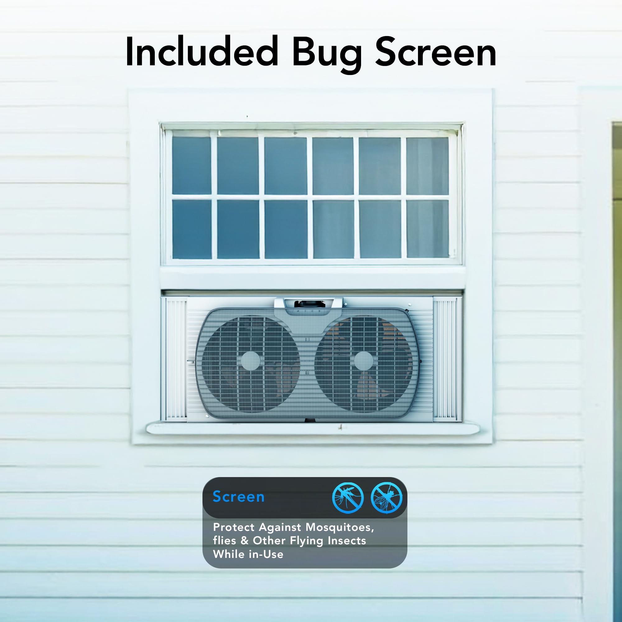 9 Inch 3 Speed Dual Window Fan with Auto-Locking Expanders - Quiet Bedroom Cooling Fan with Removable Bug Screen - White - Perfect for Home, Office & Dorm Room Ventilation