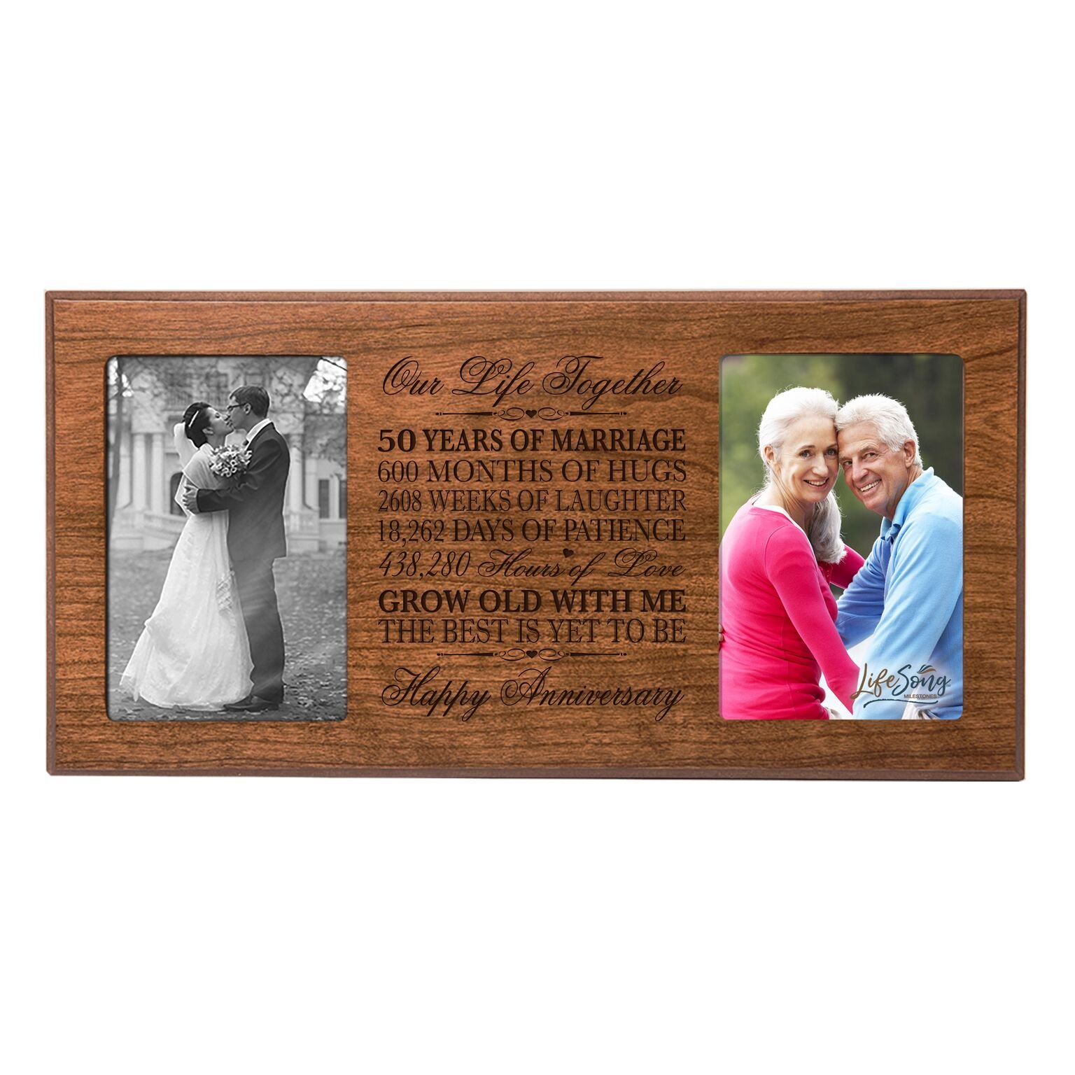 LifeSong Milestones 50th Anniversary Picture Frame - Golden Cherry Wood Wedding Gift for Couples - Perfect for Displaying 50th Wedding Anniversary Photos & Celebrating Milestone Memories