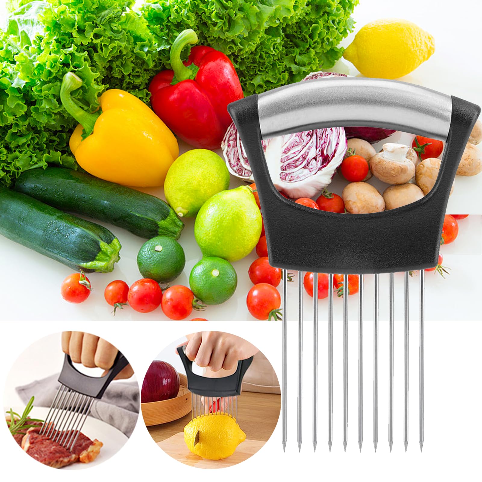 JAYVAR Onion Holder & Vegetable Slicer - Multi-Purpose Food Cutter for Onions, Potatoes, Tomatoes, Avocados, Eggs, Lemons and Meat | Perfect for Meal Prep, Salad Making & Kitchen Cooking Accessories